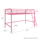 Jett Junior Loft Bed with Metal Frame and Built-In Ladder - Pink - Twin