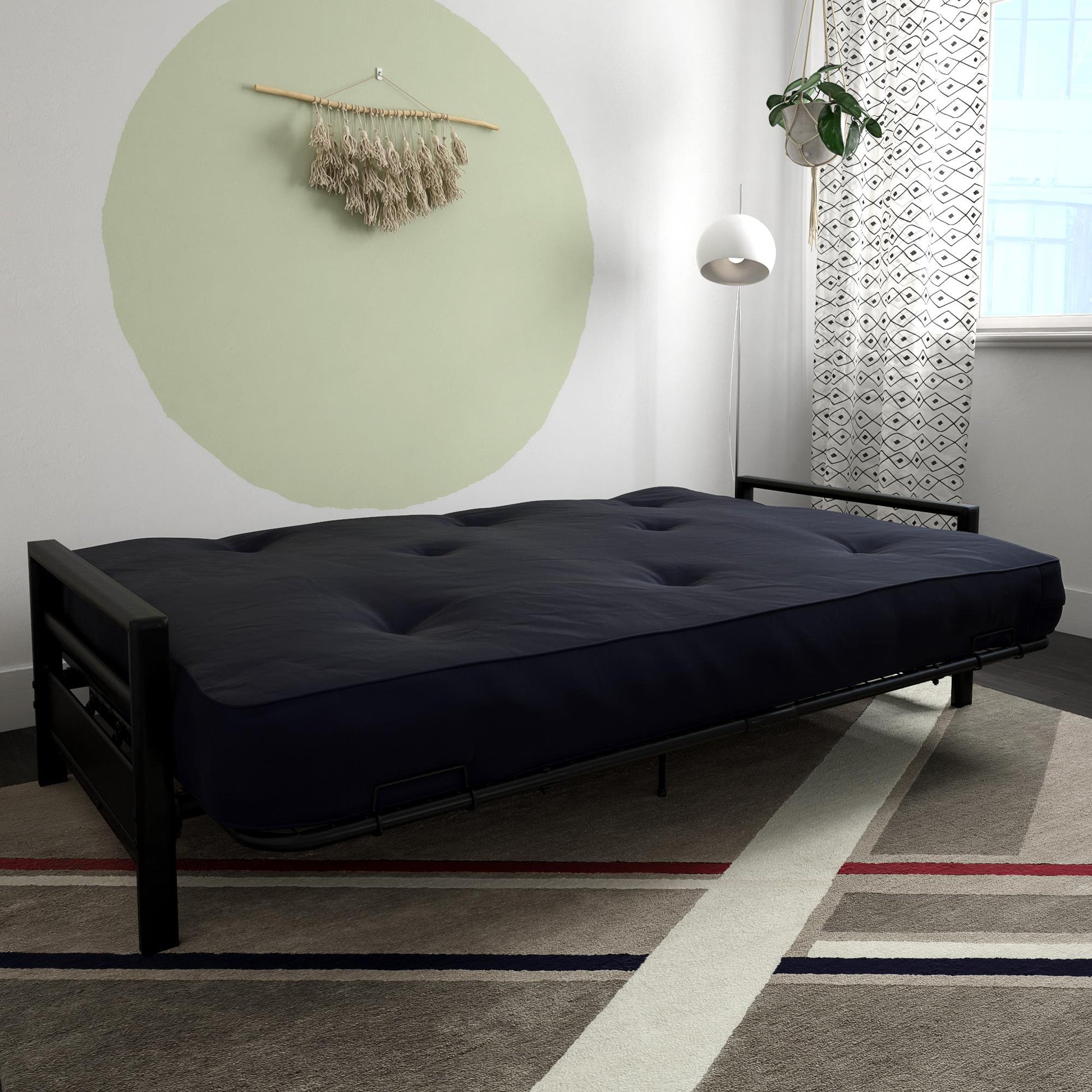 Miles Metal Futon Frame with Metal Mesh and Retainer Clips - Black