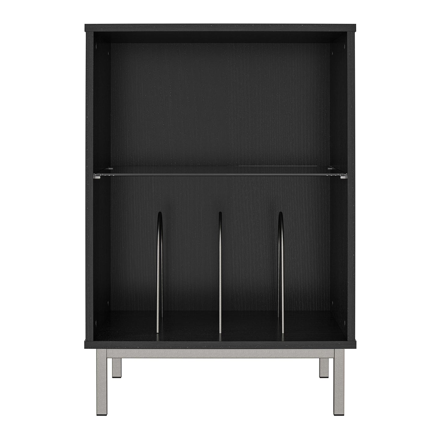Lumina Turntable Stand with 2 Shelves and LED Lights - Black Oak