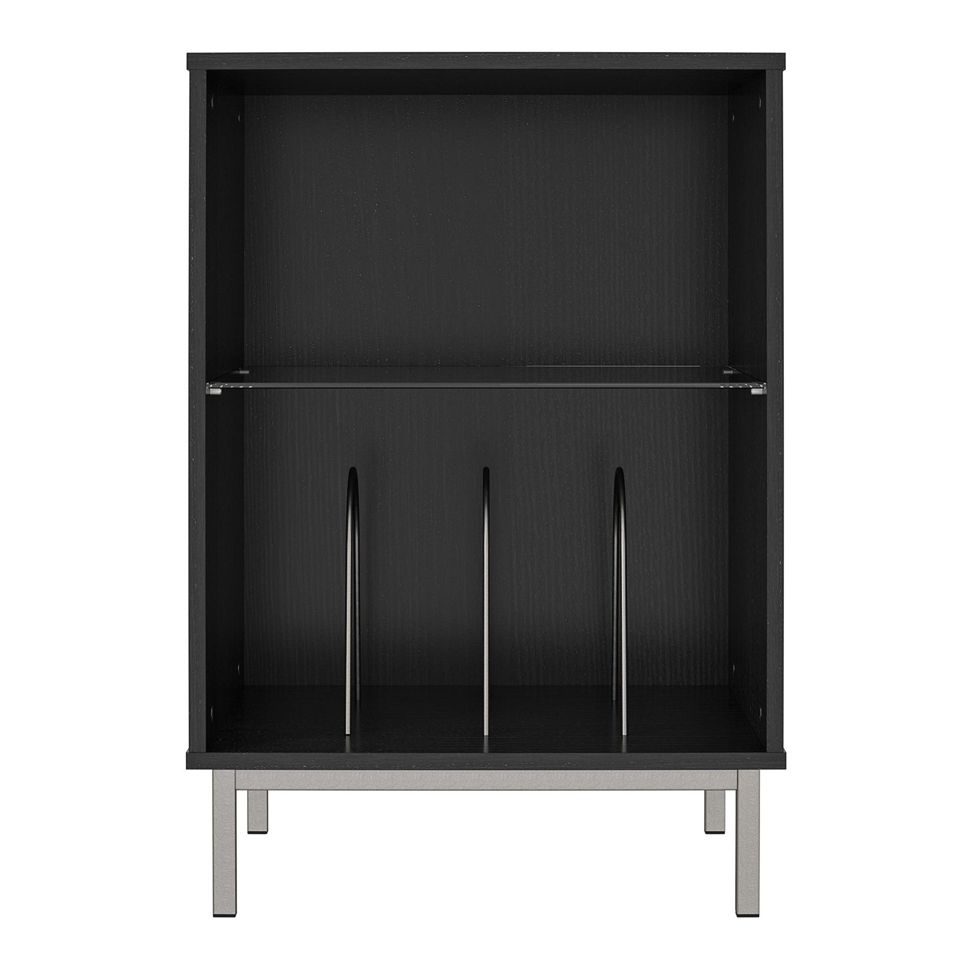 Lumina Turntable Stand with 2 Shelves and LED Lights - Black Oak