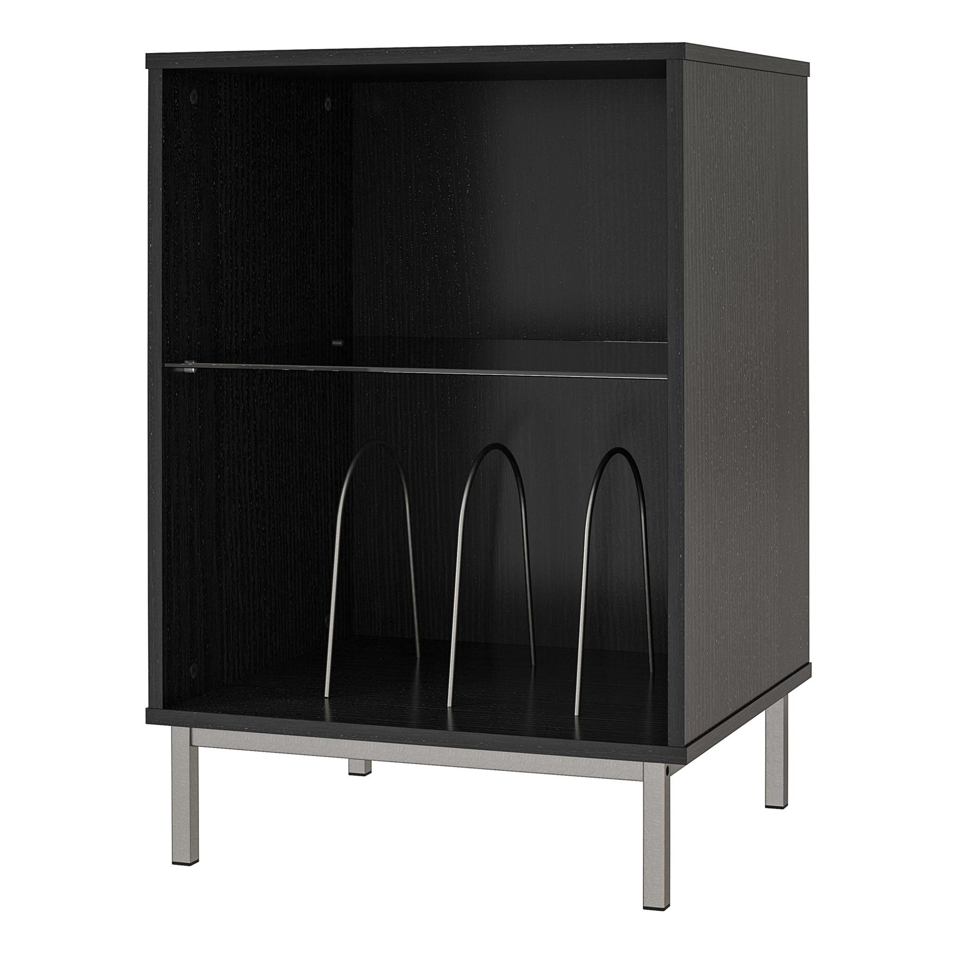 Lumina Turntable Stand with 2 Shelves and LED Lights - Black Oak