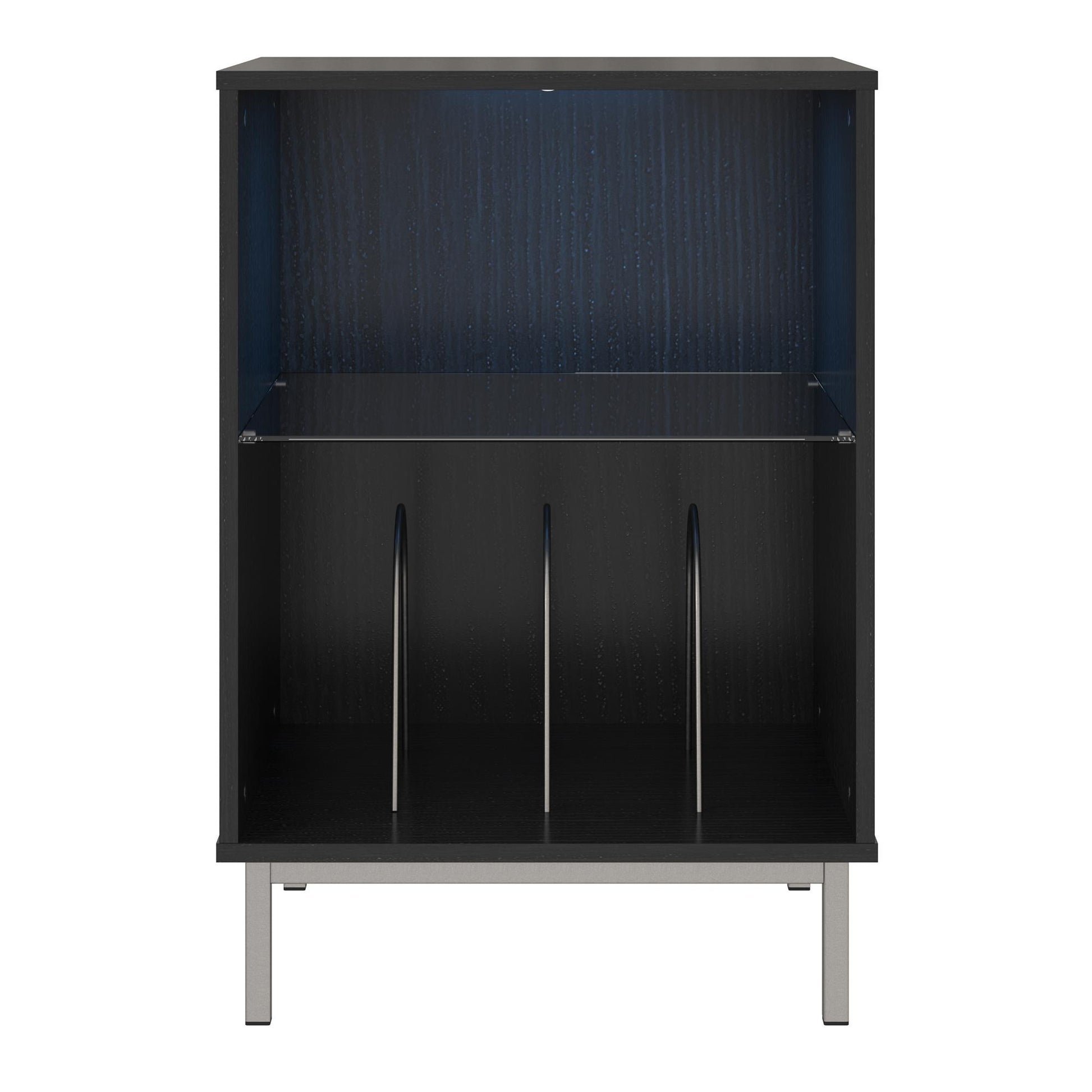 Lumina Turntable Stand with 2 Shelves and LED Lights - Black Oak
