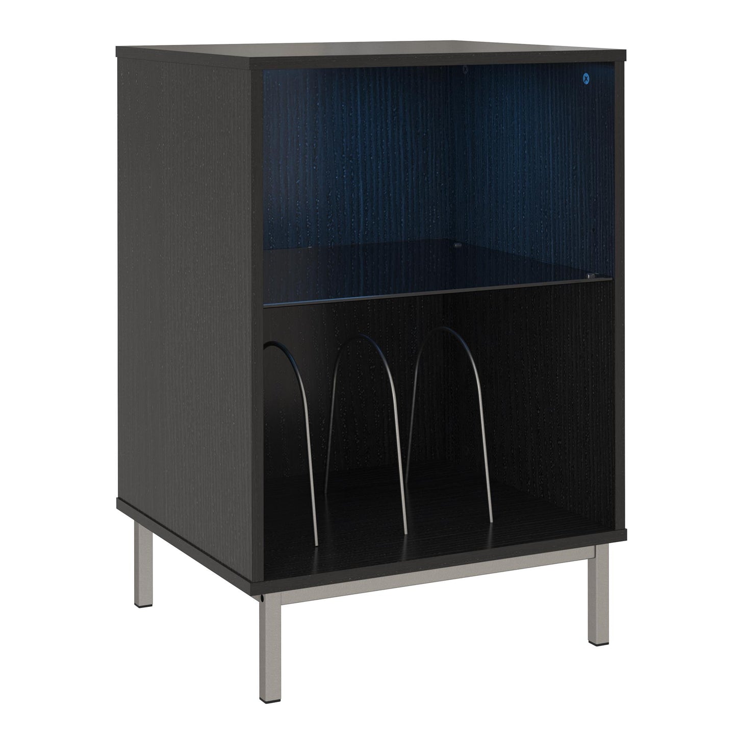 Lumina Turntable Stand with 2 Shelves and LED Lights - Black Oak