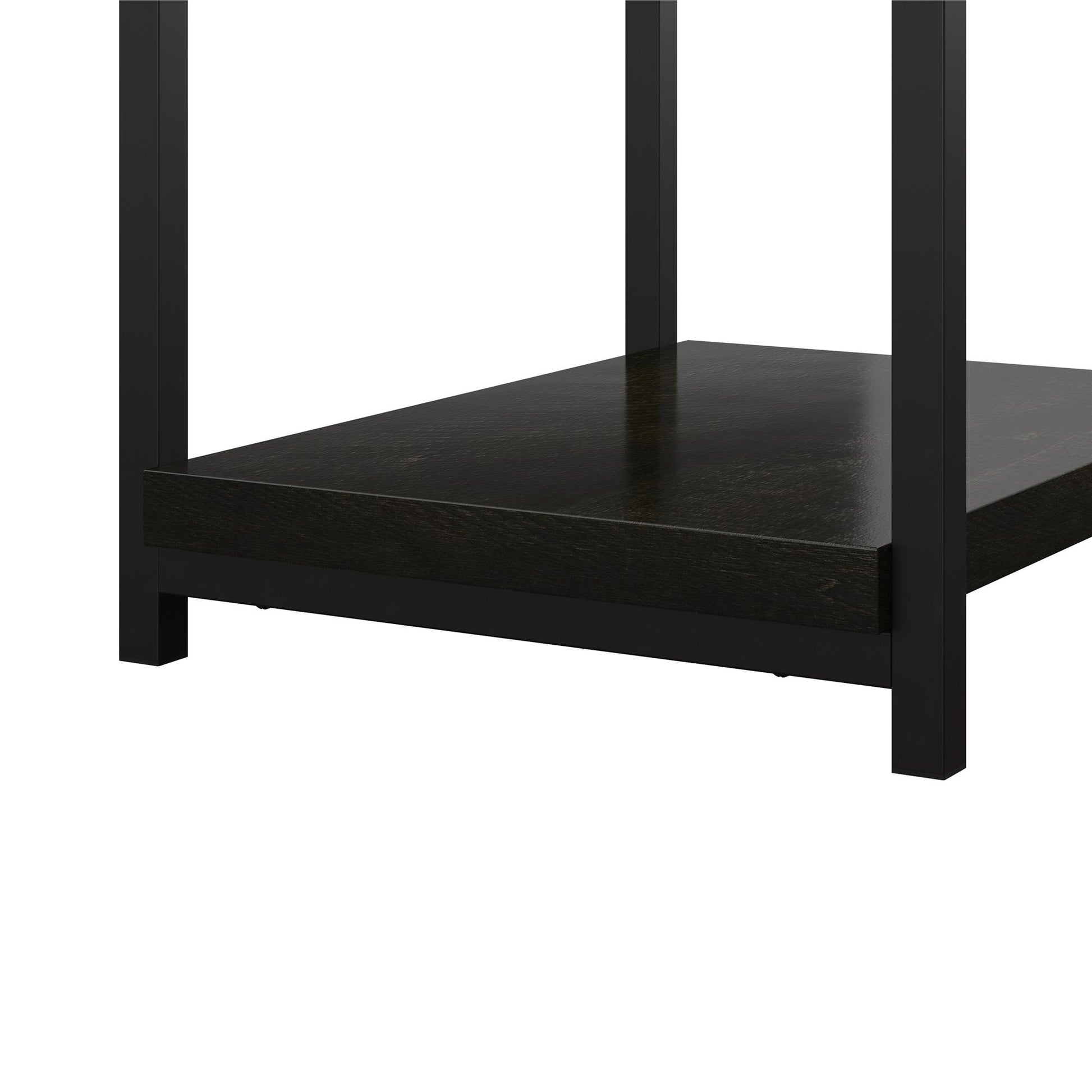 Elmwood End Table with 2 Lower Shelves and Metal Frame - Brown Oak