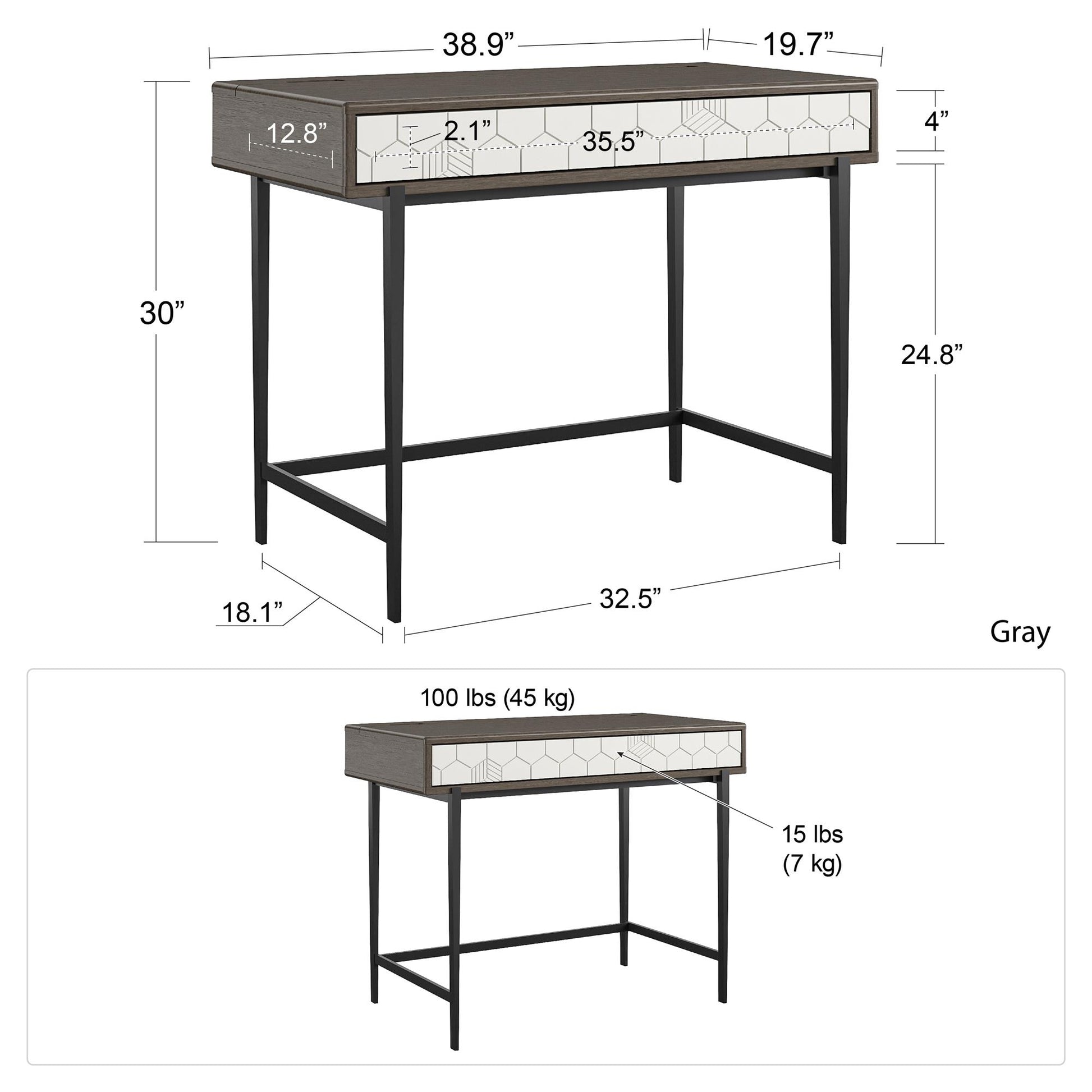 Olivia Computer Desk - Gray (Wood Grain)