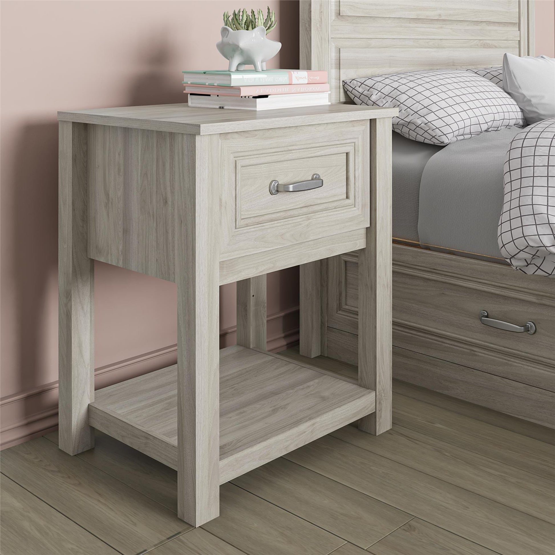 Sierra Ridge Levi Kids’ 1 Drawer Nightstand and Lower Shelf - Light Walnut