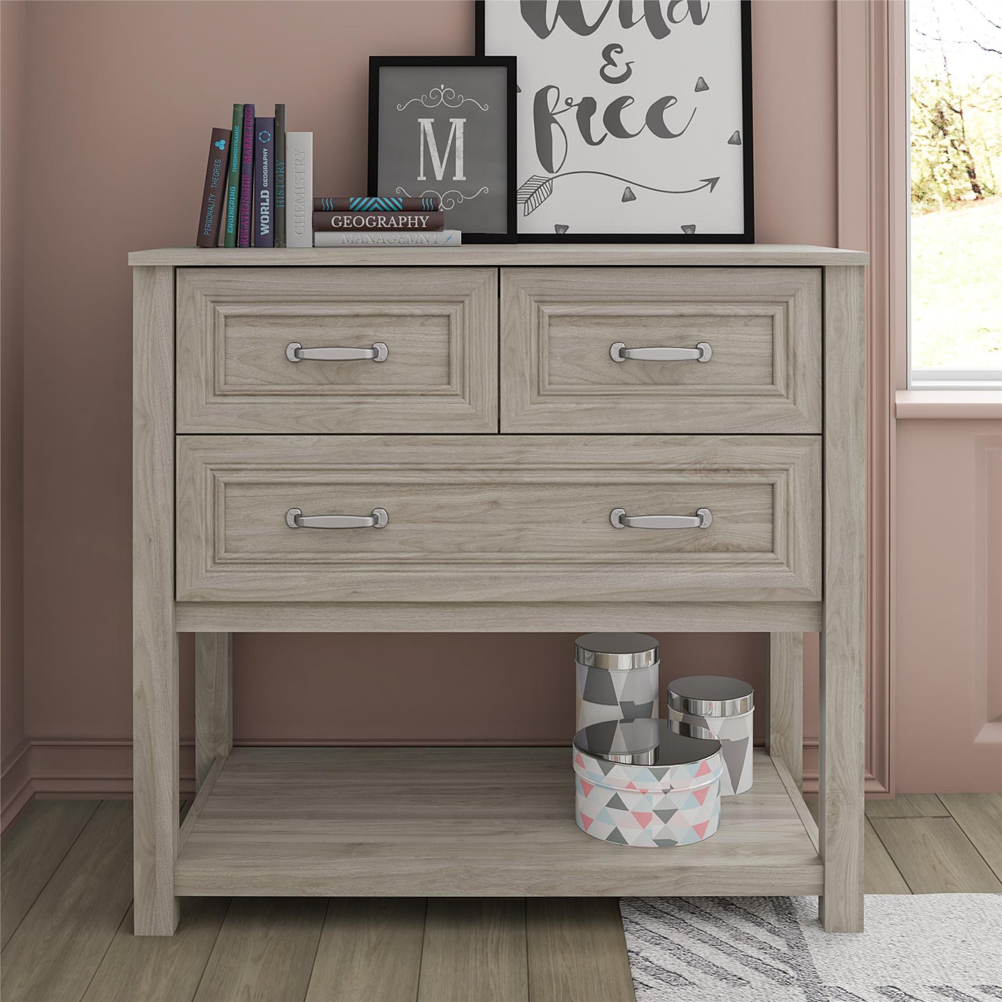 Sierra Ridge Levi Kids’ 3 Drawer Dresser and Lower Shelf - Light Walnut