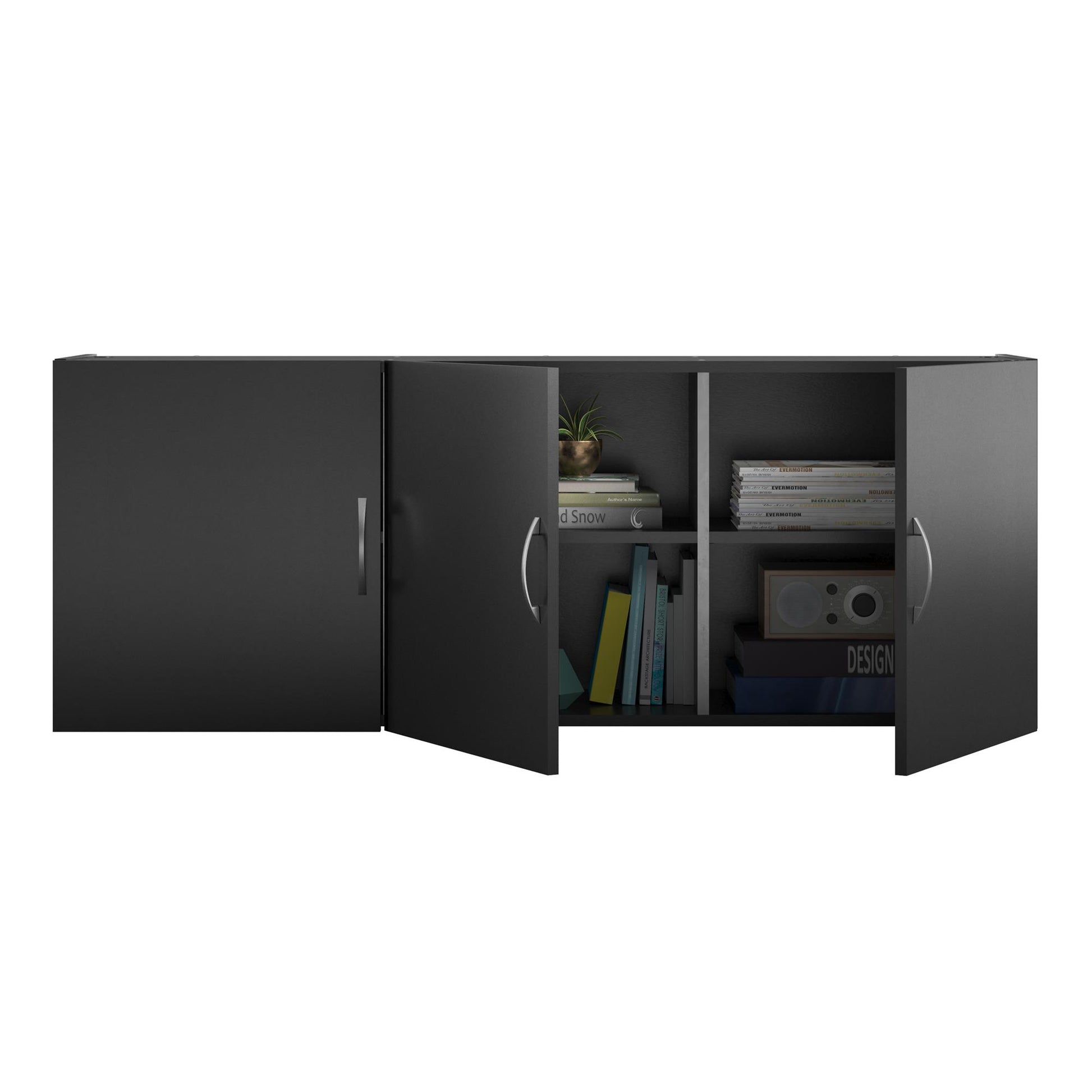 Basin 54 Inch 3 Door Wall Storage Cabinet - Black