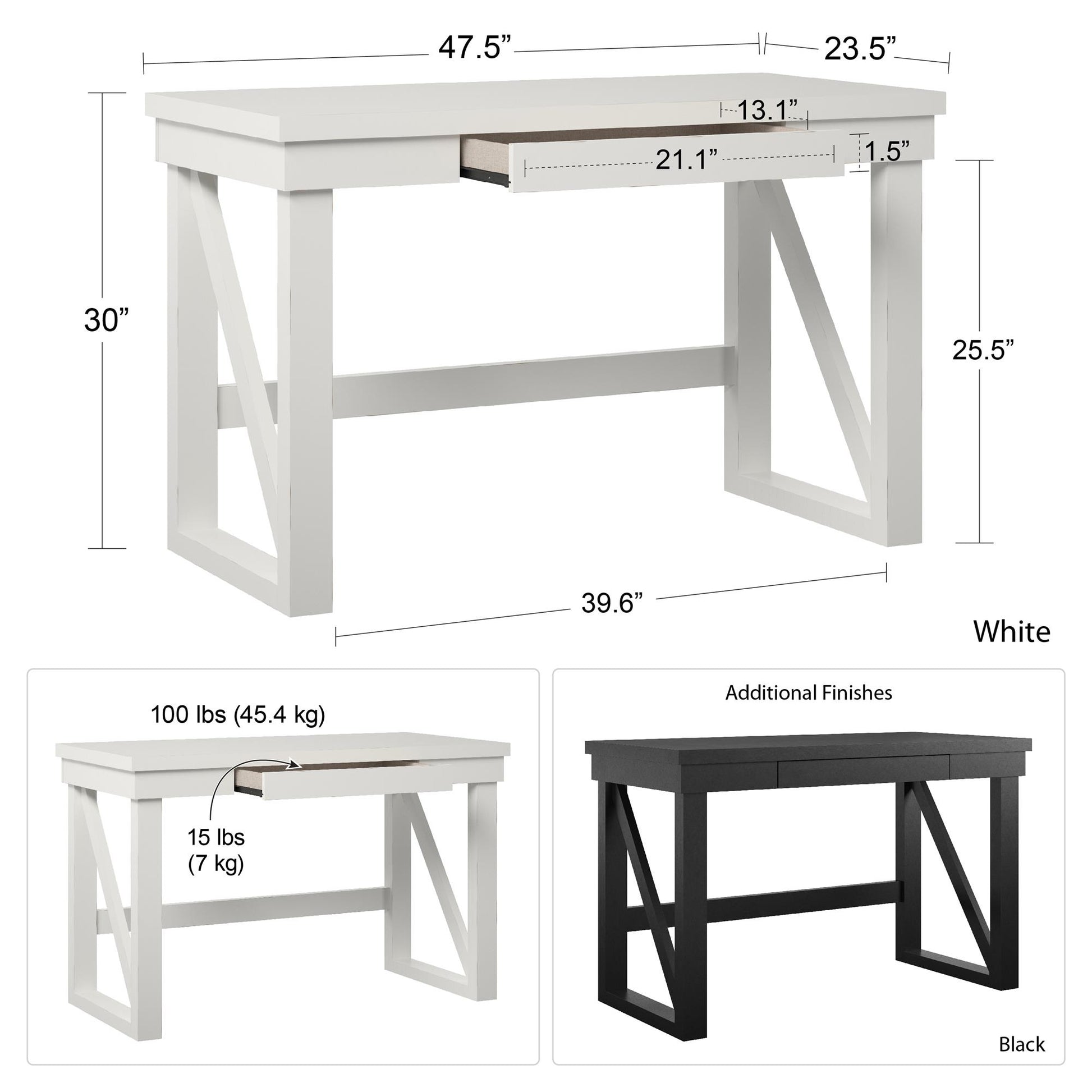 Crestwood Computer Desk with 1 Storage Drawer - White