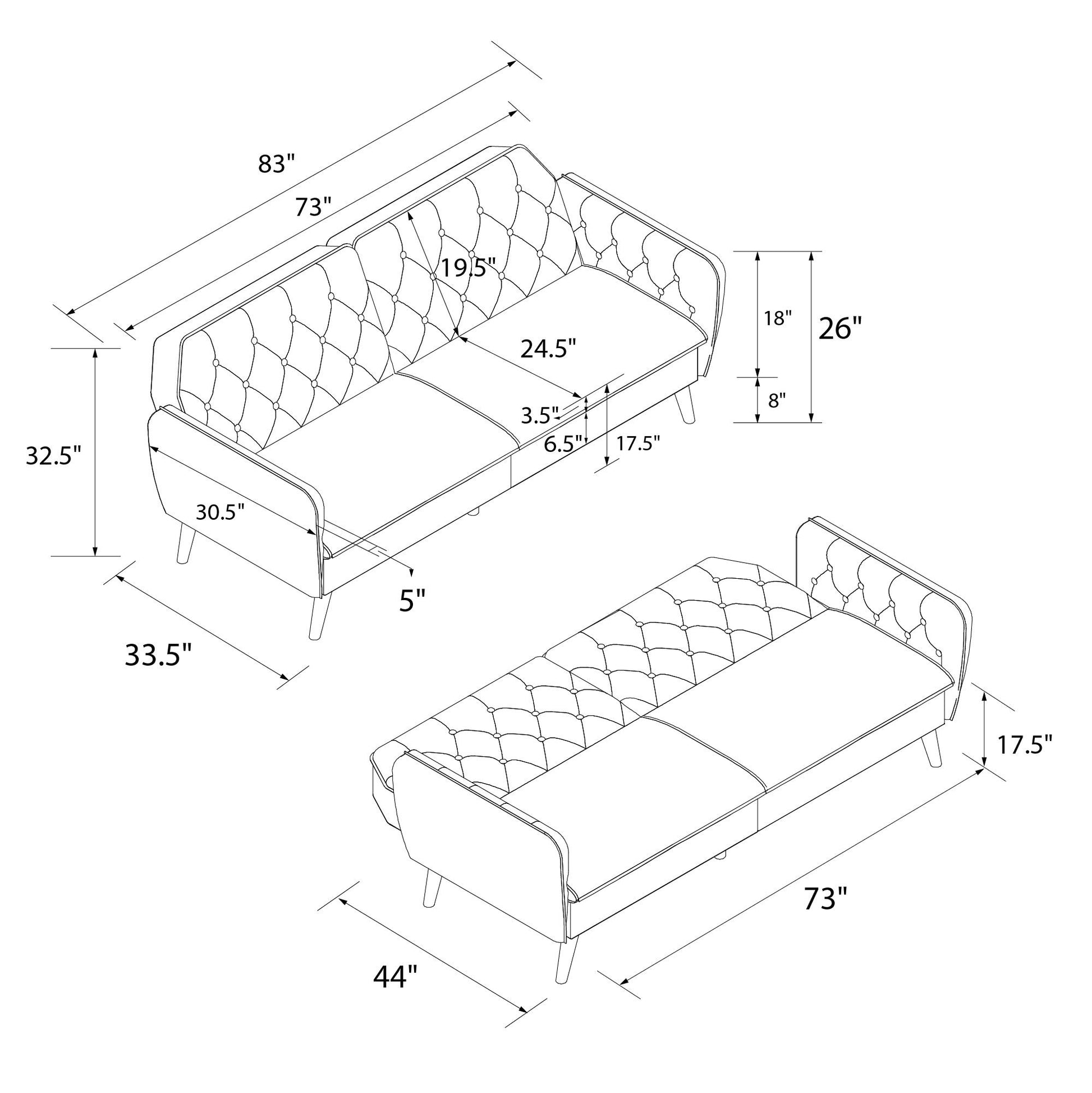 Tallulah Memory Foam Futon - Grey Velvet
