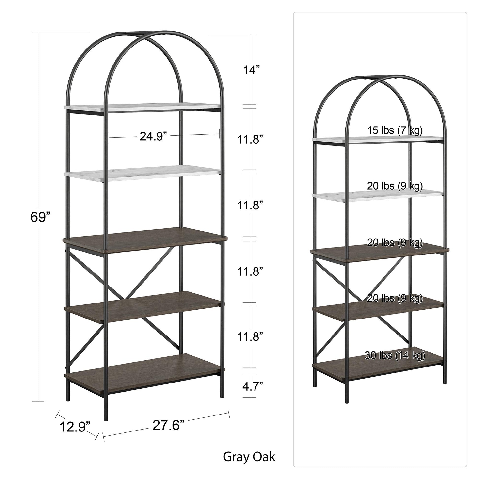 Vivinne 5 Shelf Bookcase - Gray (Wood Grain)