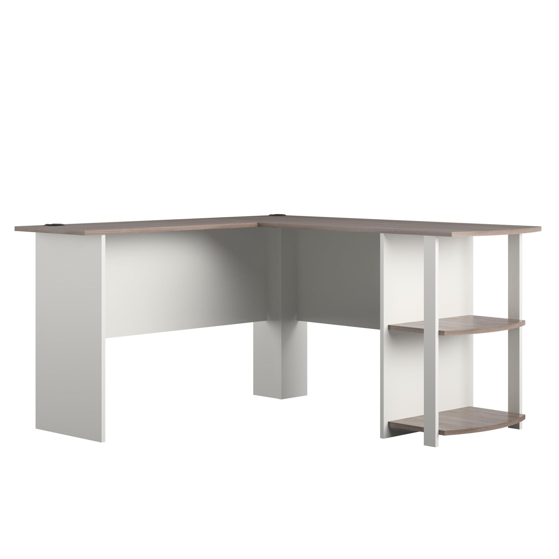 Dakota Computer L Desk with Side Bookshelf and Large Worksurface - White
