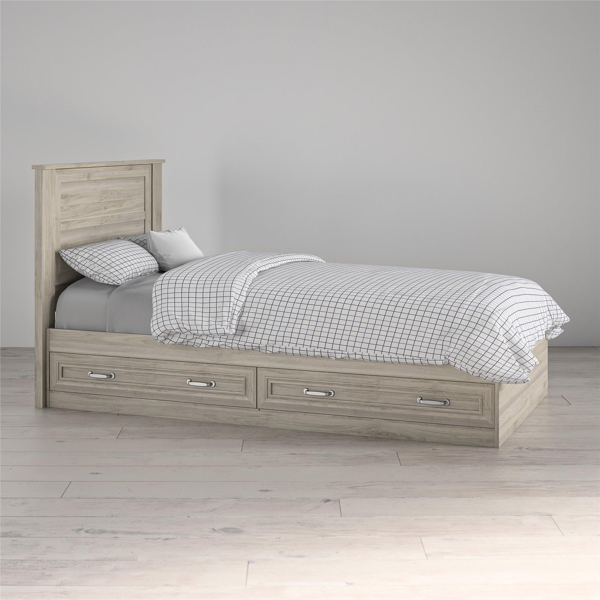 Sierra Ridge Levi Bed with 2 Large Storage Drawers - Light Walnut - Twin