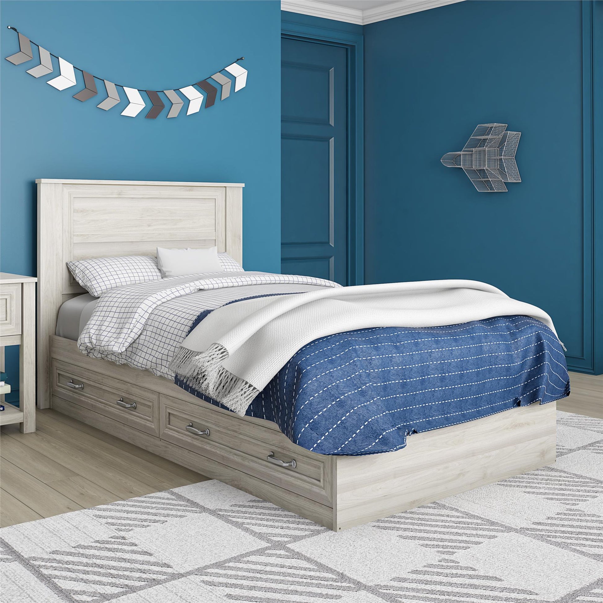 Sierra Ridge Levi Bed with 2 Large Storage Drawers - Light Walnut - Twin