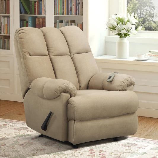 Padded Dual Zone Massage Chair Recliner with Lever - Tan