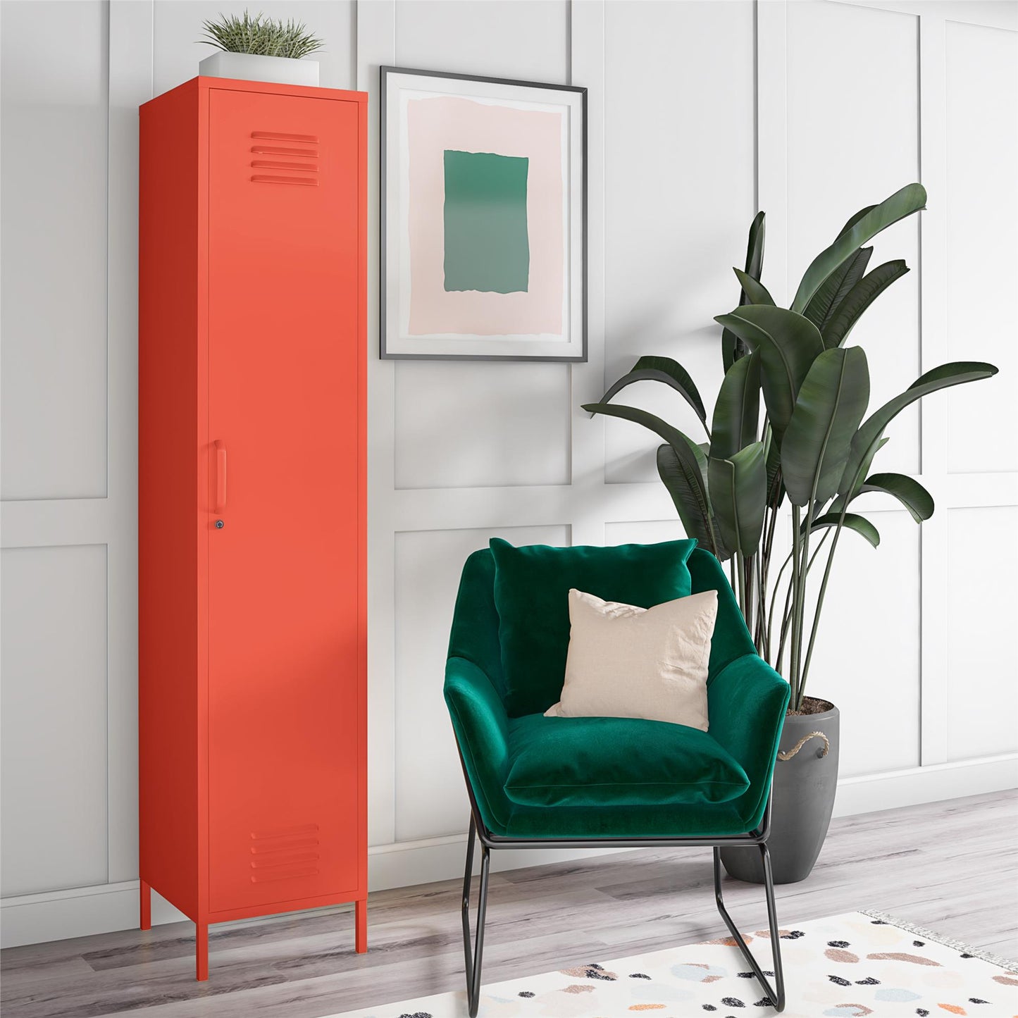 Cache Cache 1 Door Tall Single Metal Locker Style Storage Cabinet, Orange - Orange
