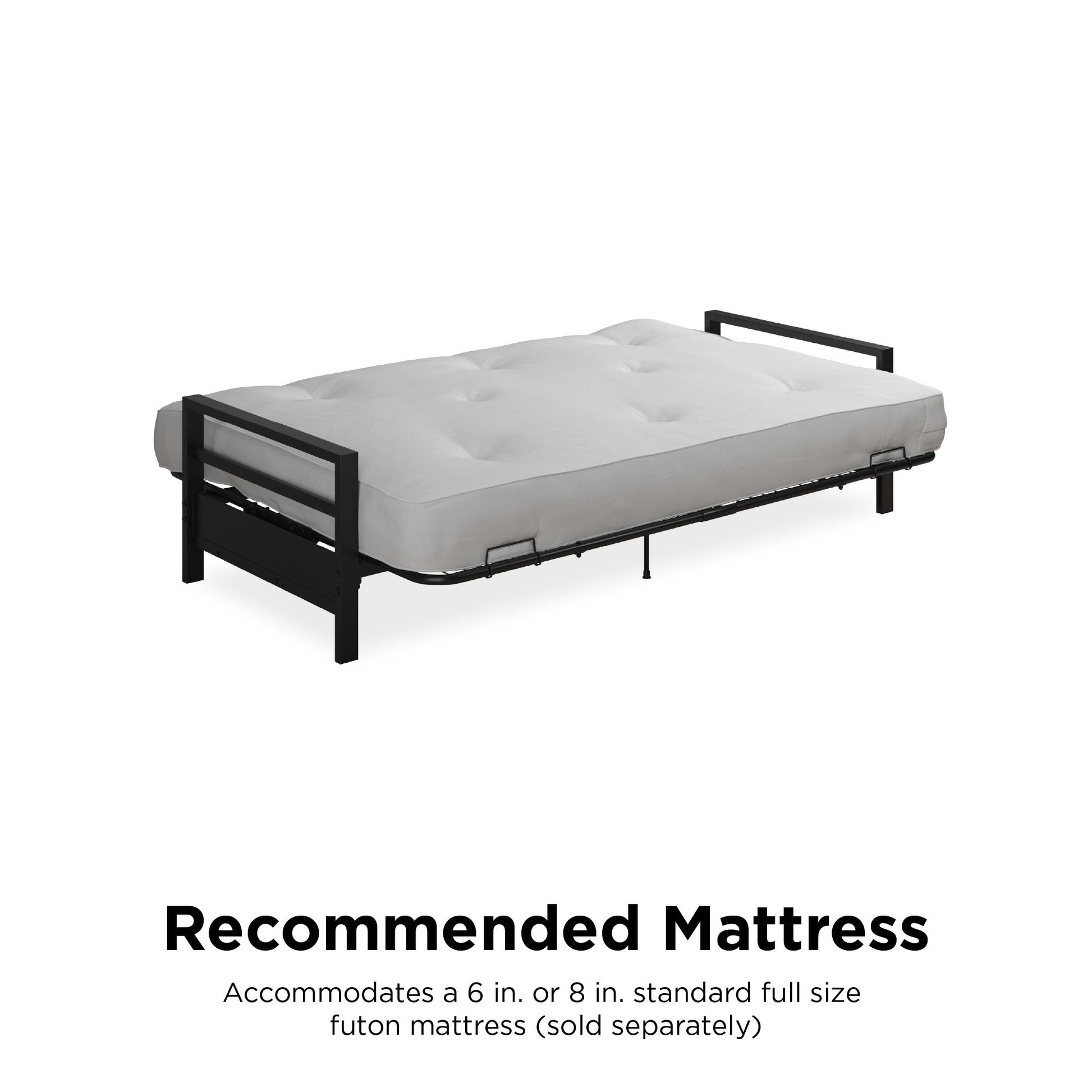 Miles Metal Futon Frame with Metal Mesh and Retainer Clips - Black