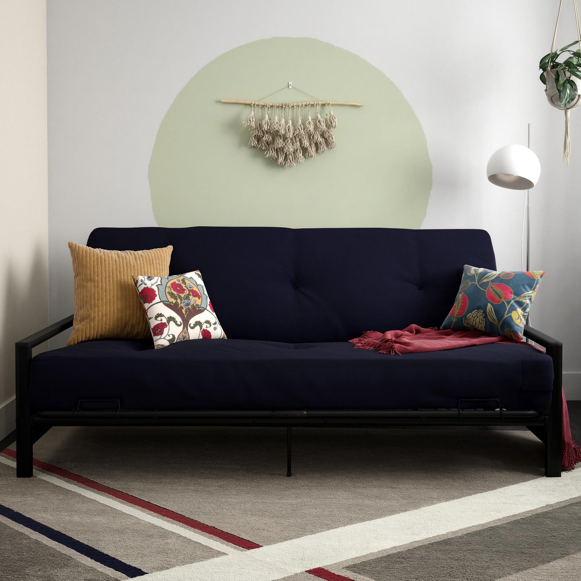 Miles Metal Futon Frame with Metal Mesh and Retainer Clips - Black