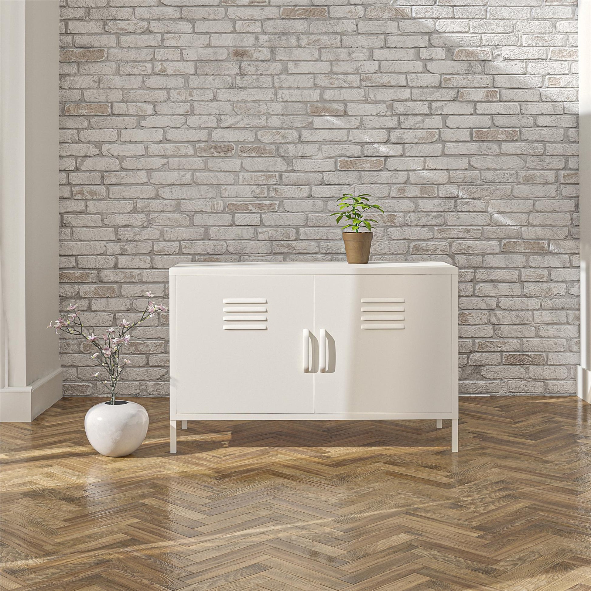 Shadwick 2 Door Metal Locker Accent Cabinet with 2 Shelves - White