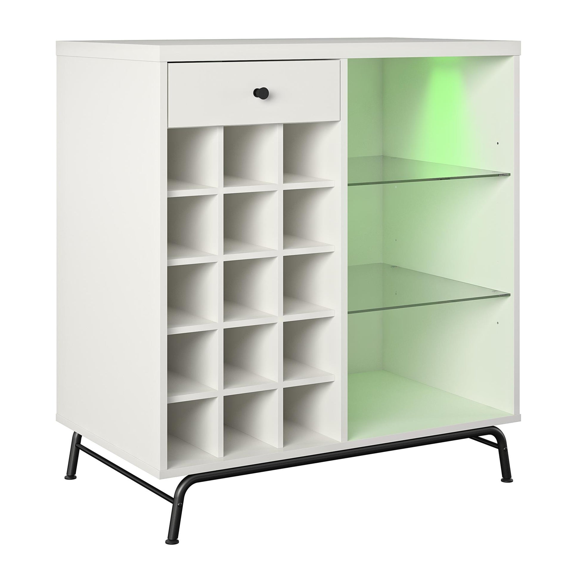 Melbourne Bar Cabinet with LED Lighting and 15 Bottle Compartments - White