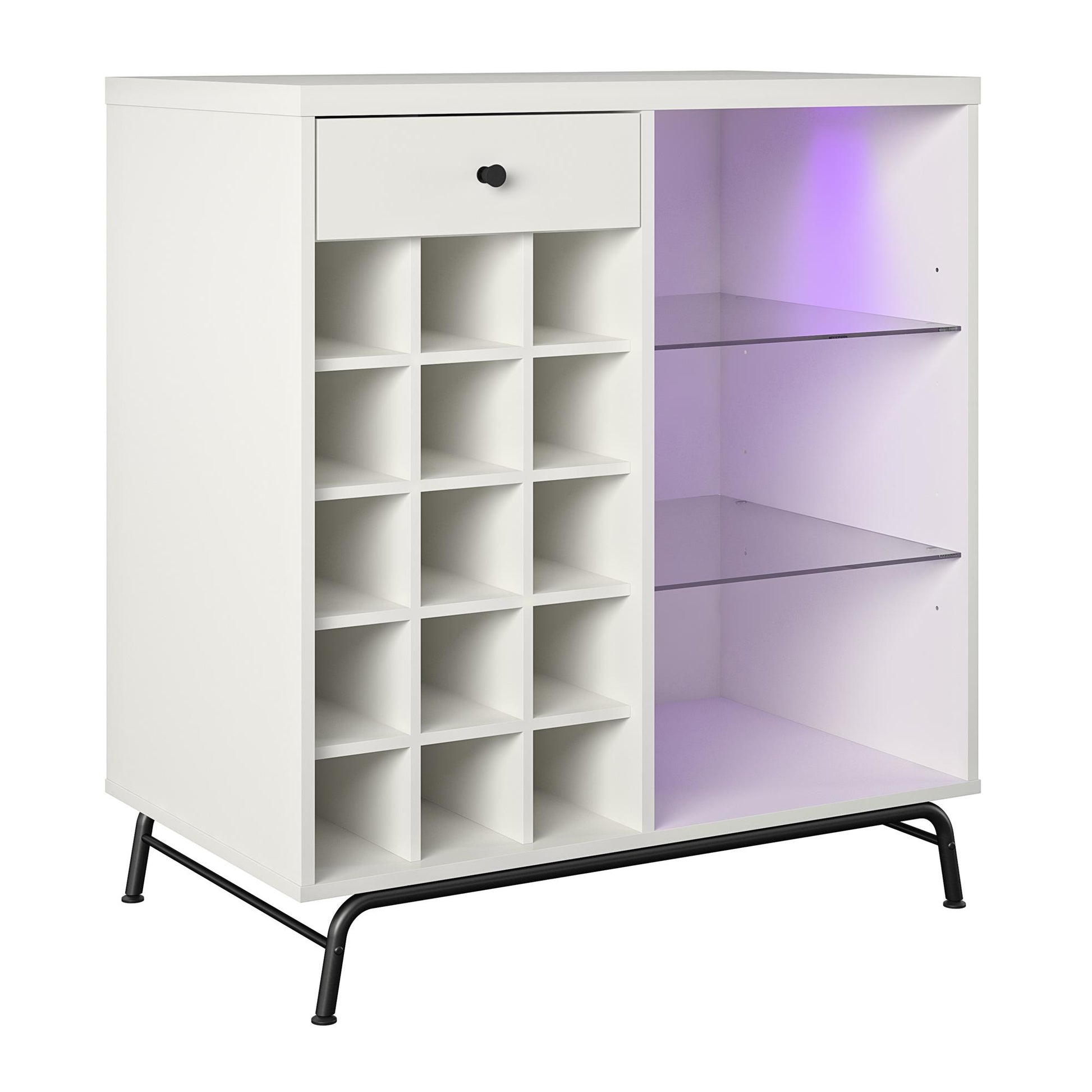 Melbourne Bar Cabinet with LED Lighting and 15 Bottle Compartments - White