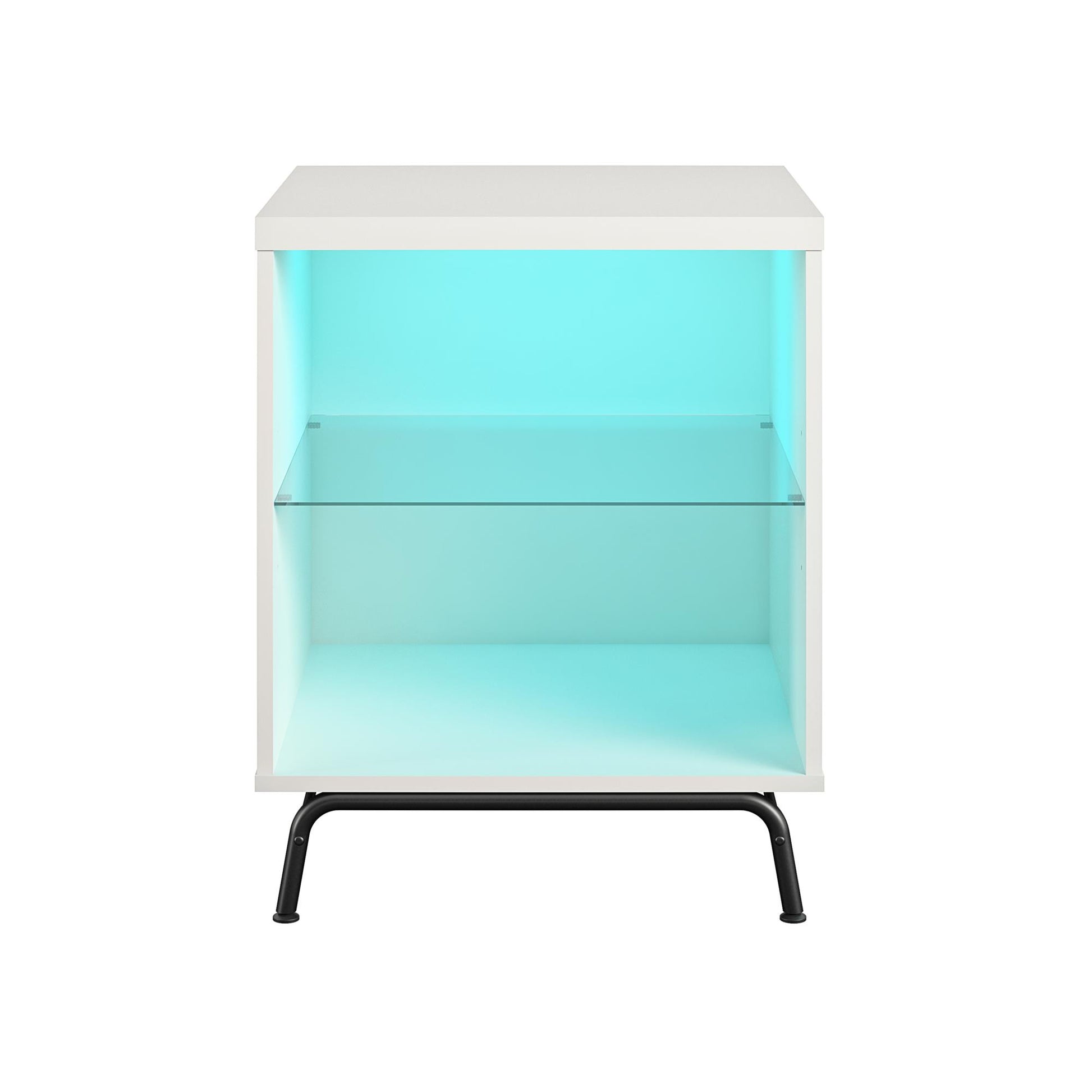 Melbourne End Table with LED Lighting and Glass Shelf - White