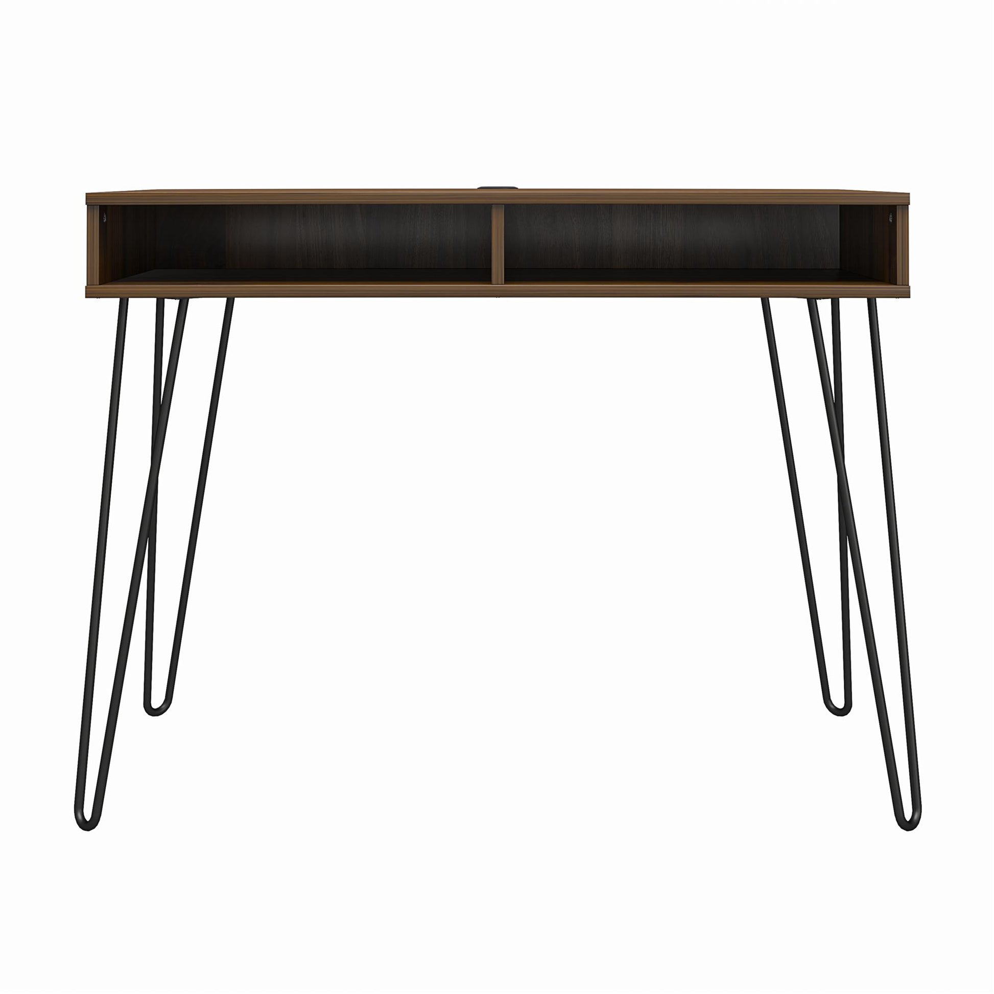 Atwood Computer Desk with Open Storage Shelves and Hairpin Legs - Florence Walnut