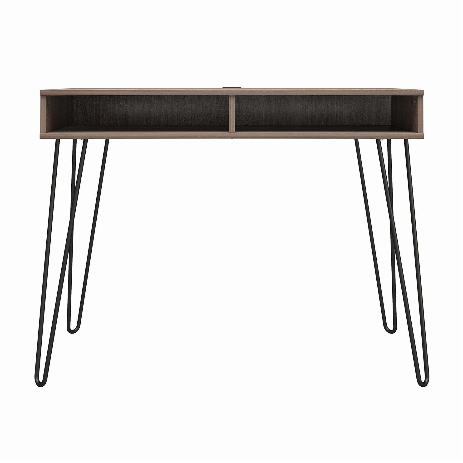 Atwood Computer Desk with Open Storage Shelves and Hairpin Legs - Weathered Oak