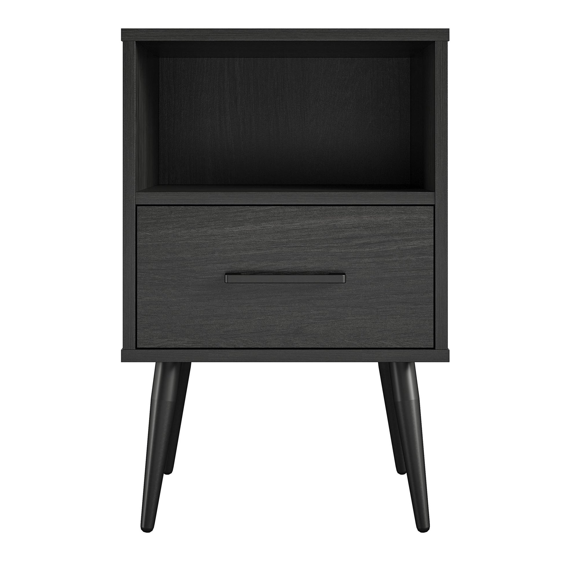 Tyler End Table with 1 Open Shelf and 1 Closed Drawer - Black Oak