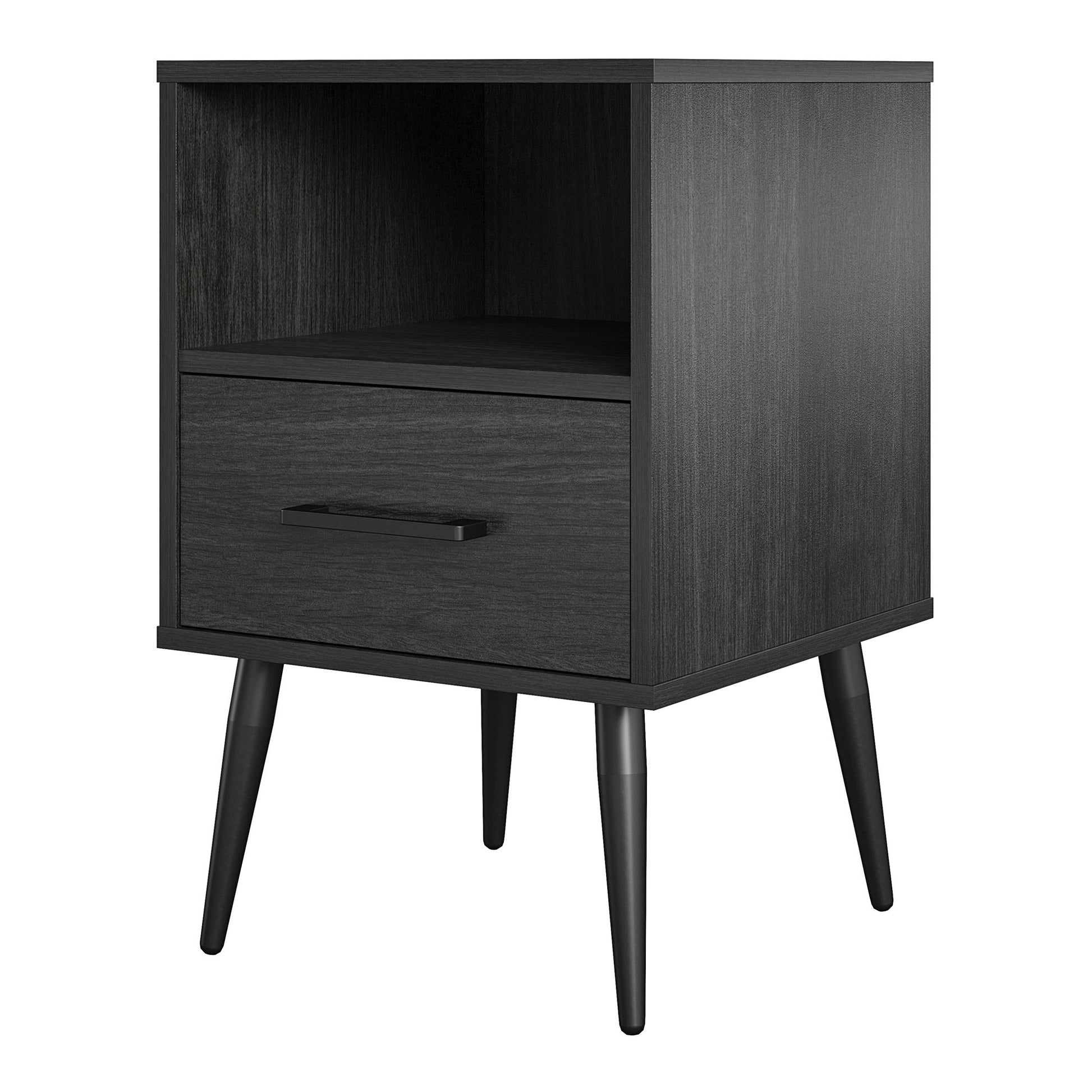 Tyler End Table with 1 Open Shelf and 1 Closed Drawer - Black Oak