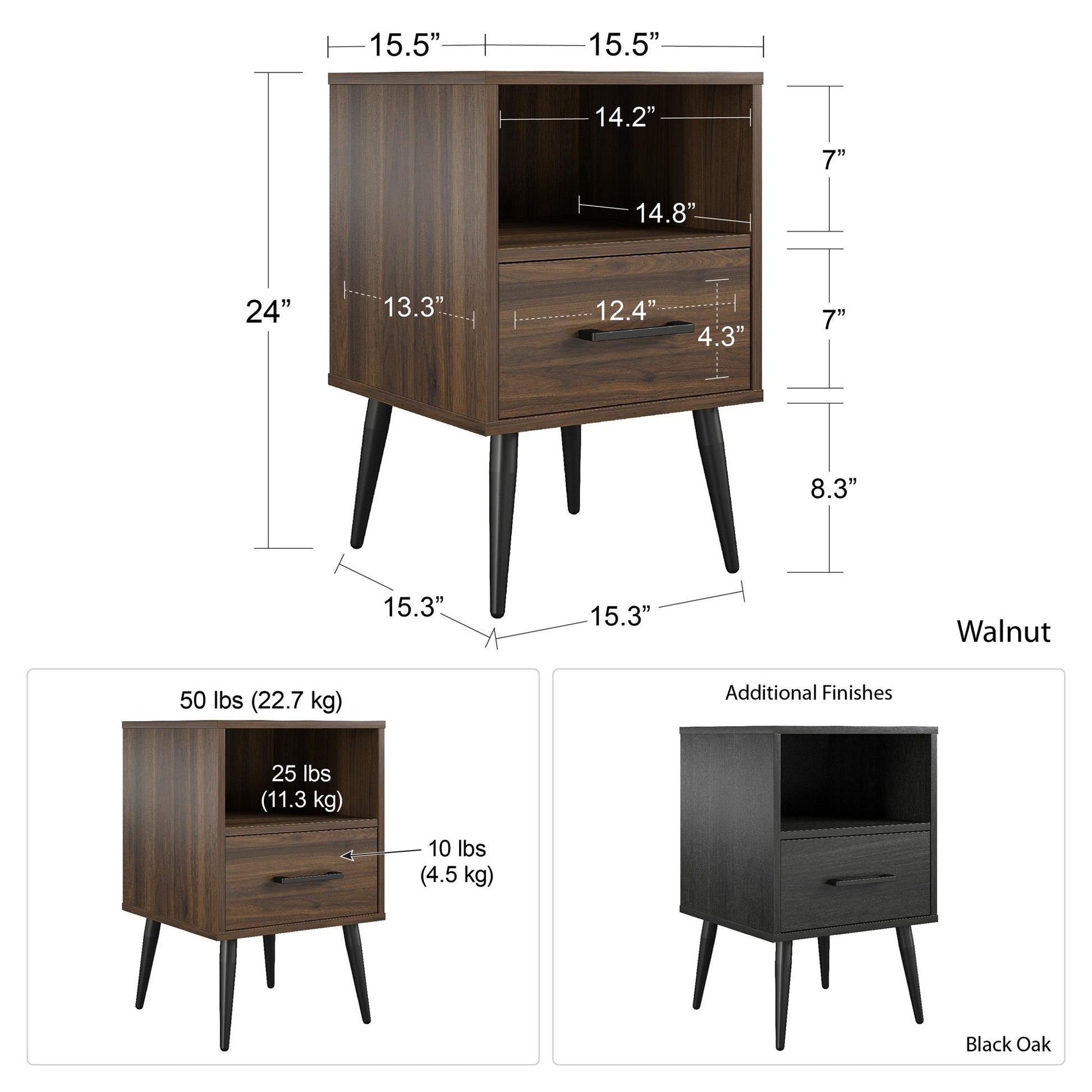 Tyler End Table with 1 Open Shelf and 1 Closed Drawer - Black Oak