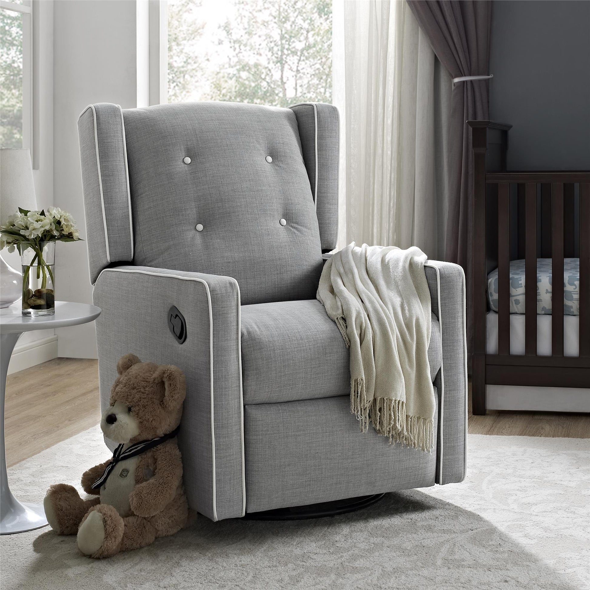 Mikayla Swivel Glider Recliner Chair Pocket Coil Seating - Grey Linen
