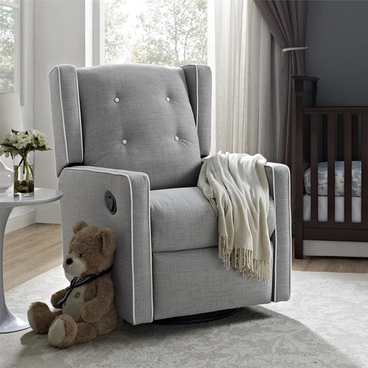 Mikayla Swivel Glider Recliner Chair Pocket Coil Seating - Grey Linen