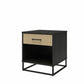 Kelly Nightstand, Faux Rattan & Black Oak - Black Oak