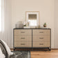 Kelly 6 Drawer Dresser, Faux Rattan & Black Oak - Black Oak