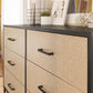 Kelly 6 Drawer Dresser, Faux Rattan & Black Oak - Black Oak