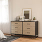 Kelly 6 Drawer Dresser, Faux Rattan & Black Oak - Black Oak