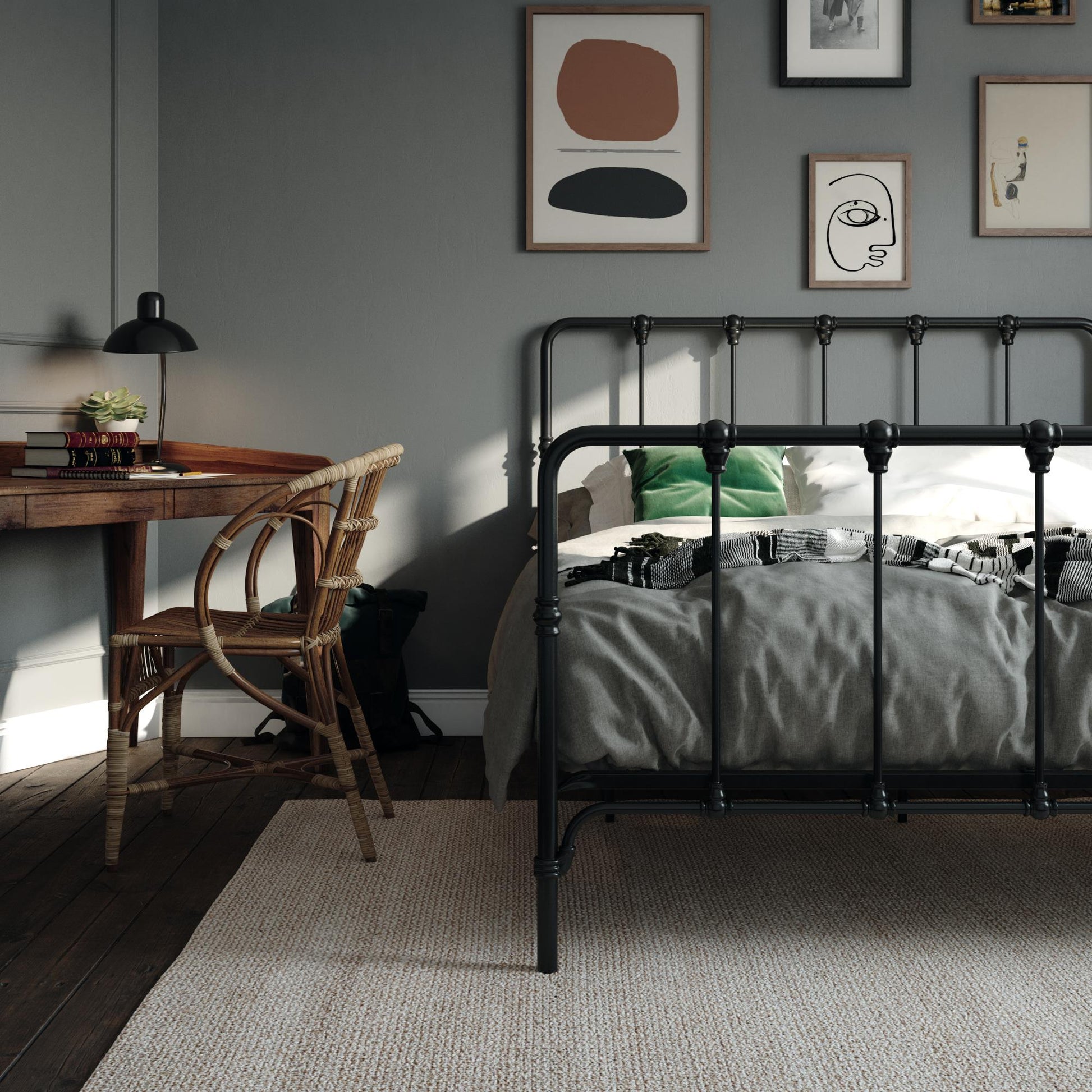 Mainstays Farmhouse Metal Bed, Queen, Black - Black - Queen