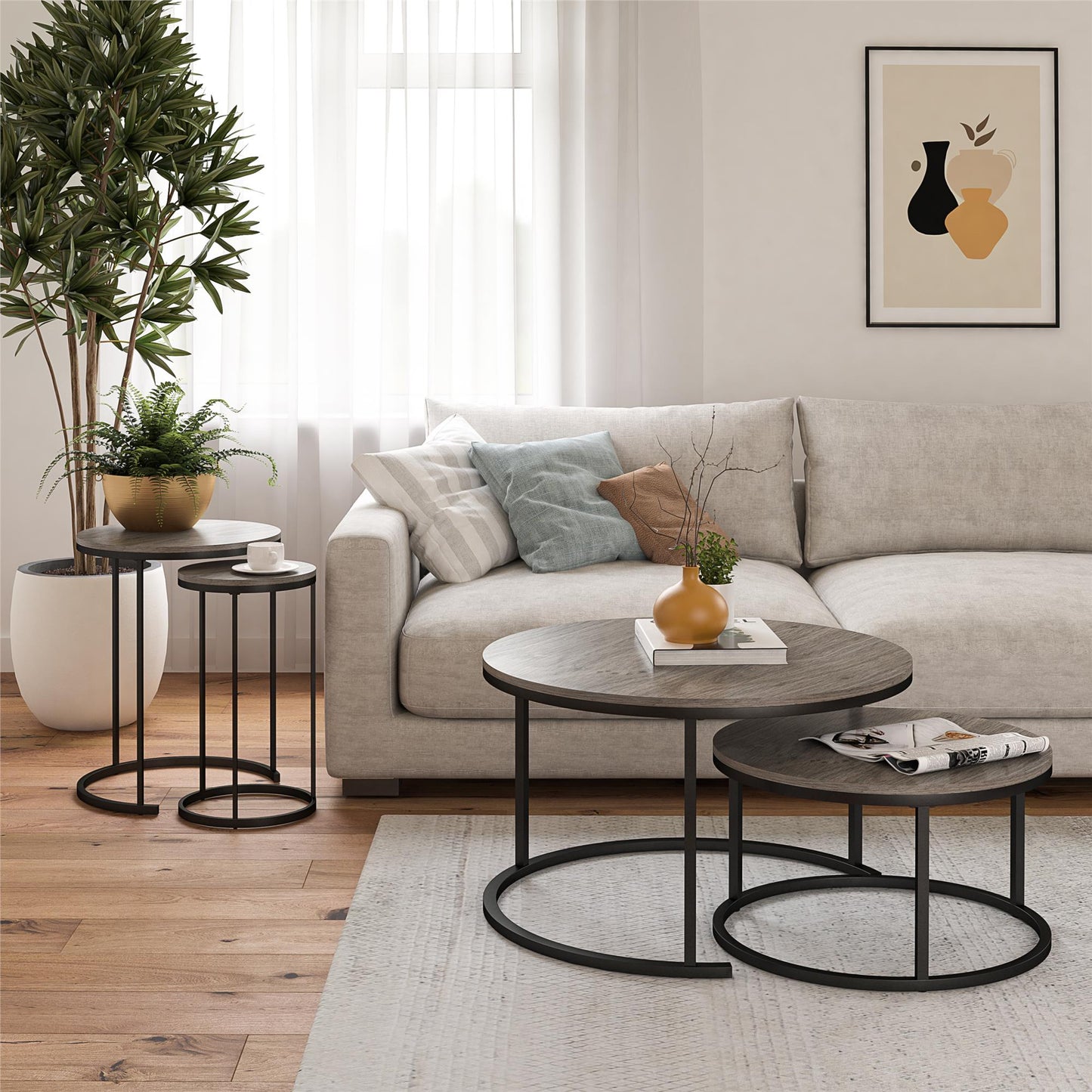 Camdale Nesting Coffee Table and End Table 4 Piece Set - Gray Oak