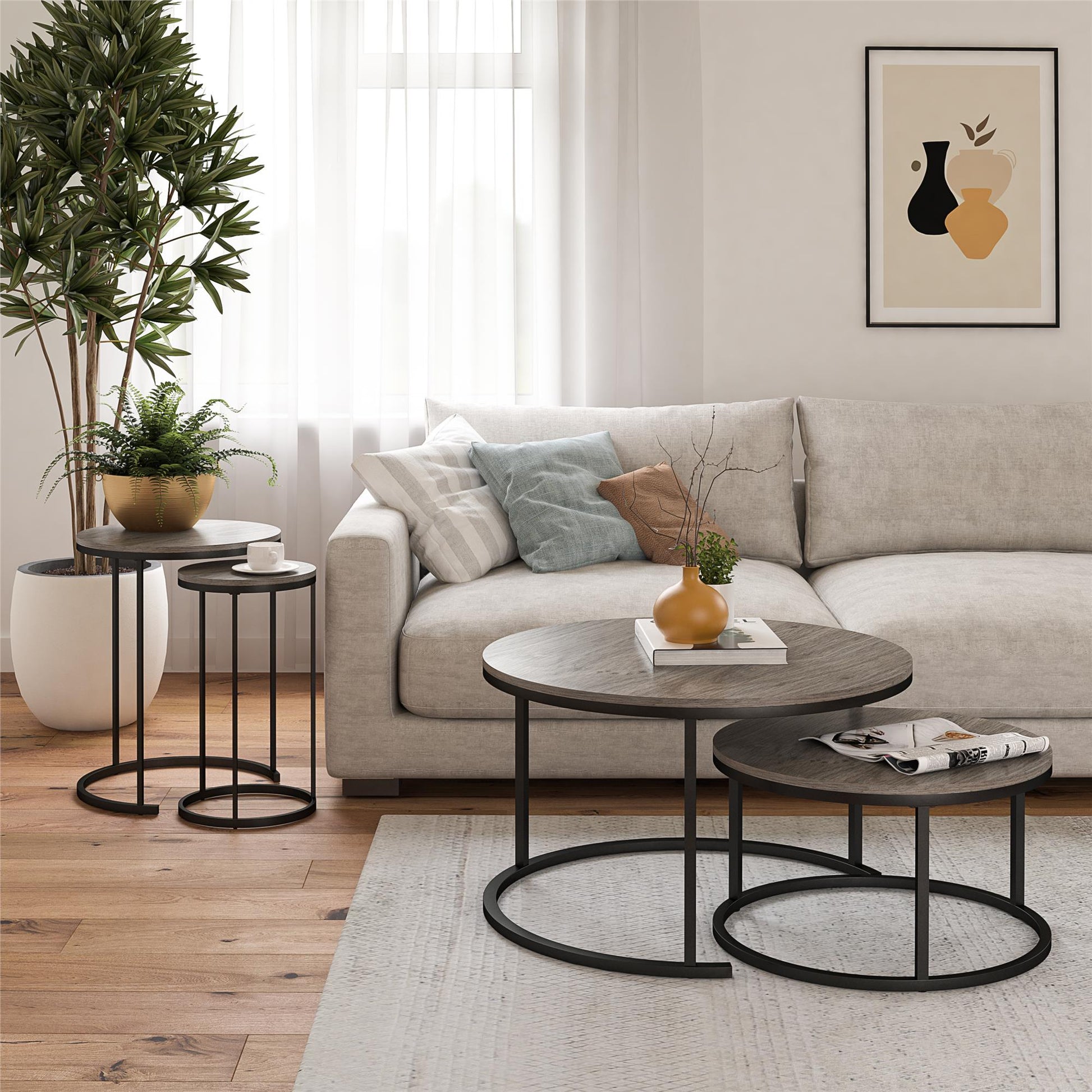 Camdale Nesting Coffee Table and End Table 4 Piece Set - Gray Oak