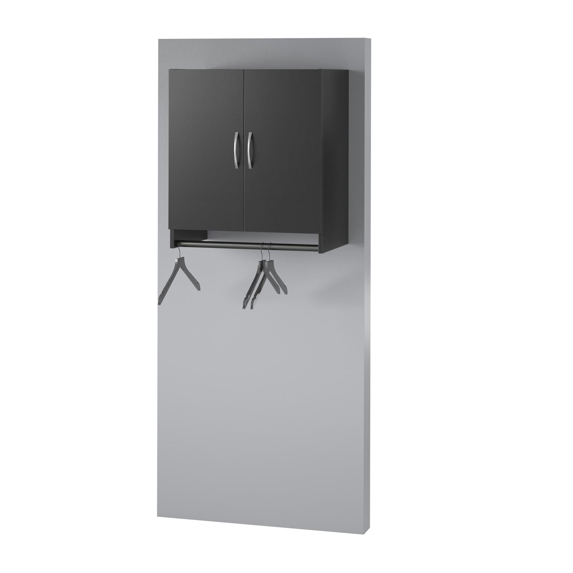 Basin 2 Door Wall Storage Cabinet with Hanging Rod - Black