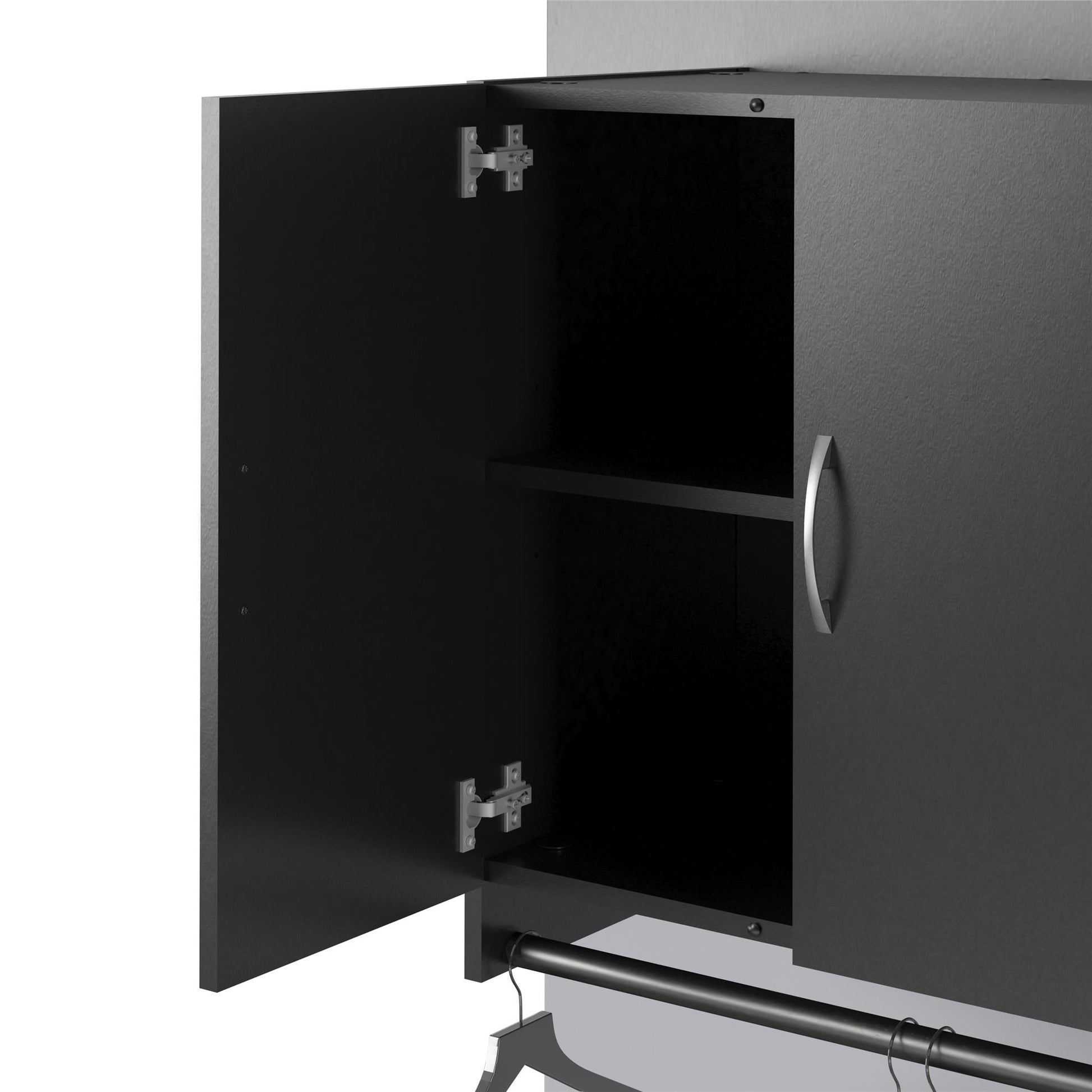Basin 2 Door Wall Storage Cabinet with Hanging Rod - Black