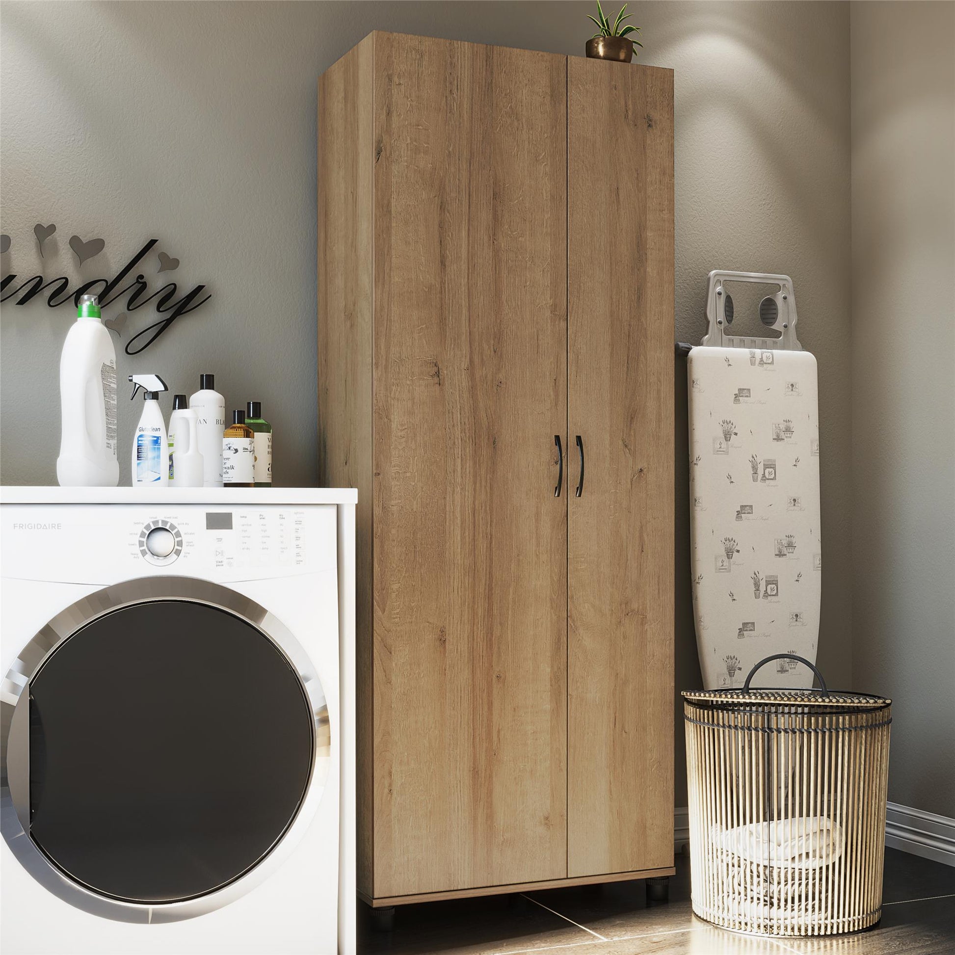 Basin Tall Asymmetrical Storage Cabinet with Adjustable Shelving and Feet - Natural