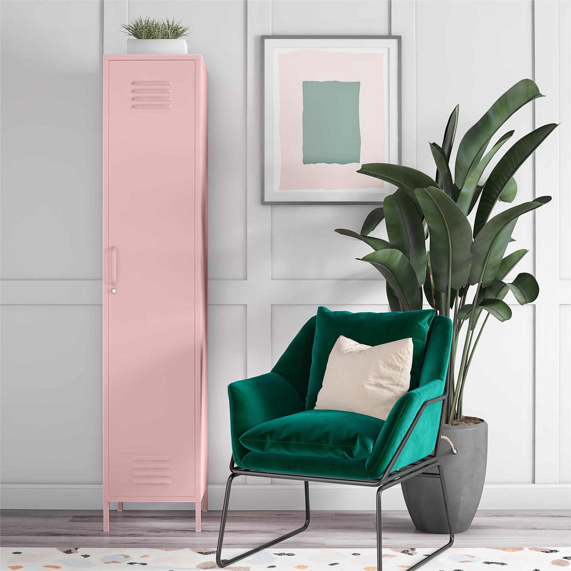 Cache 1 Door Tall Single Metal Locker Style Storage Cabinet, Bashful Pink - Bashful