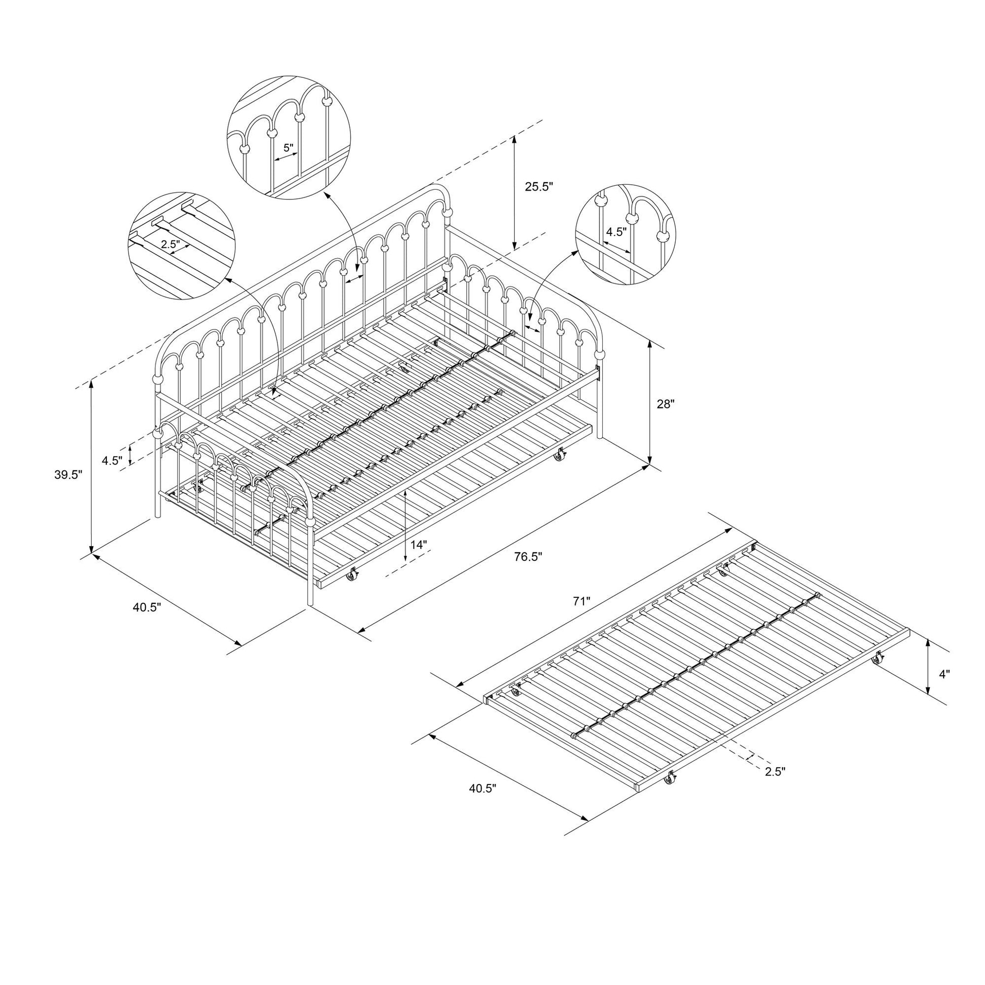 Bright Pop Metal Daybed with Trundle - Yellow - Twin