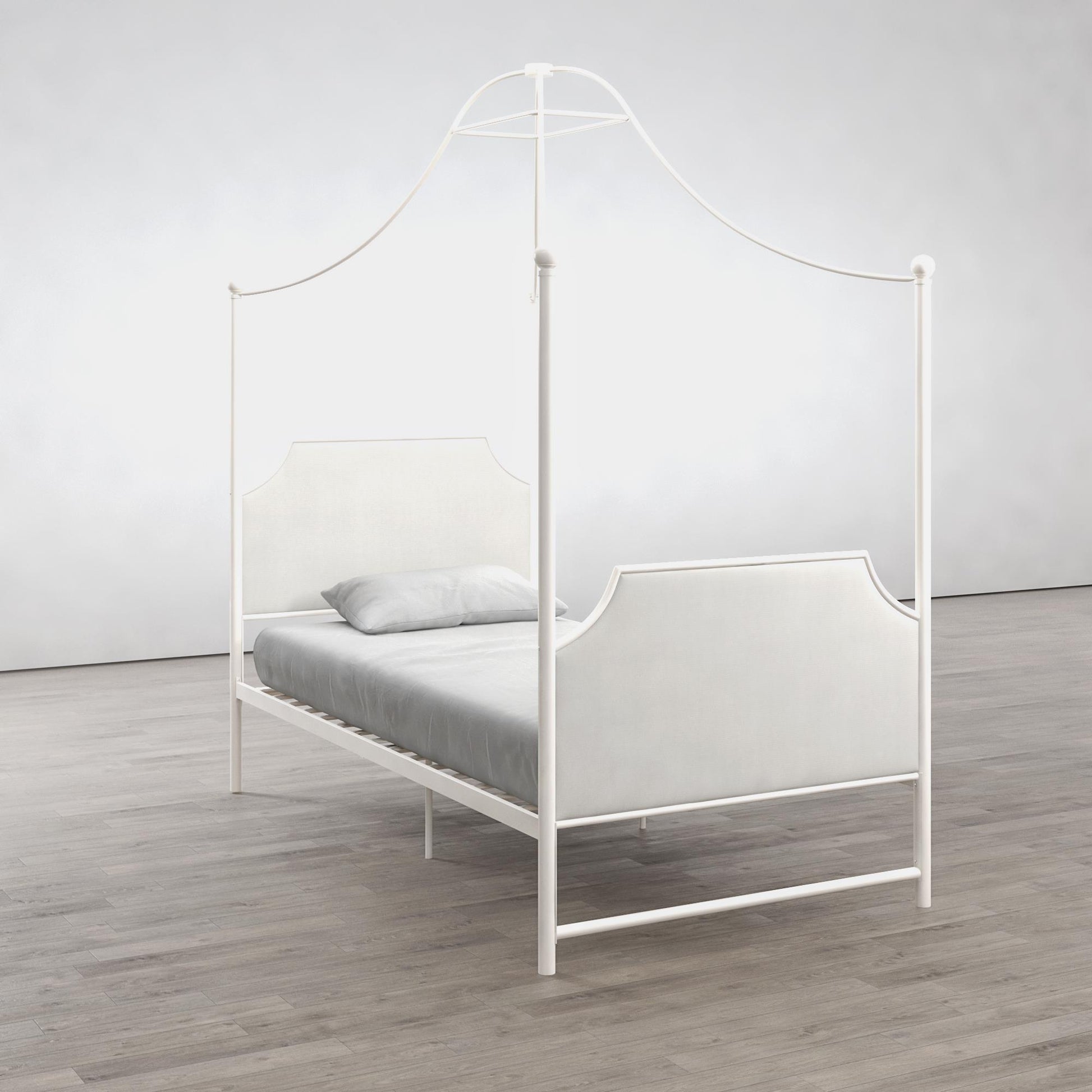 Monarch Hill Clementine Canopy Bed with Linen Headboard and Footboard - White - Twin