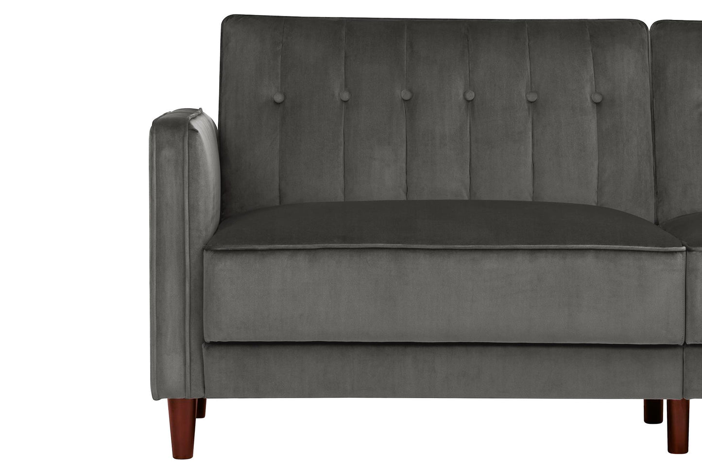 Pin Tufted Transitional Futon with Vertical Stitching and Button Tufting - Grey Velvet