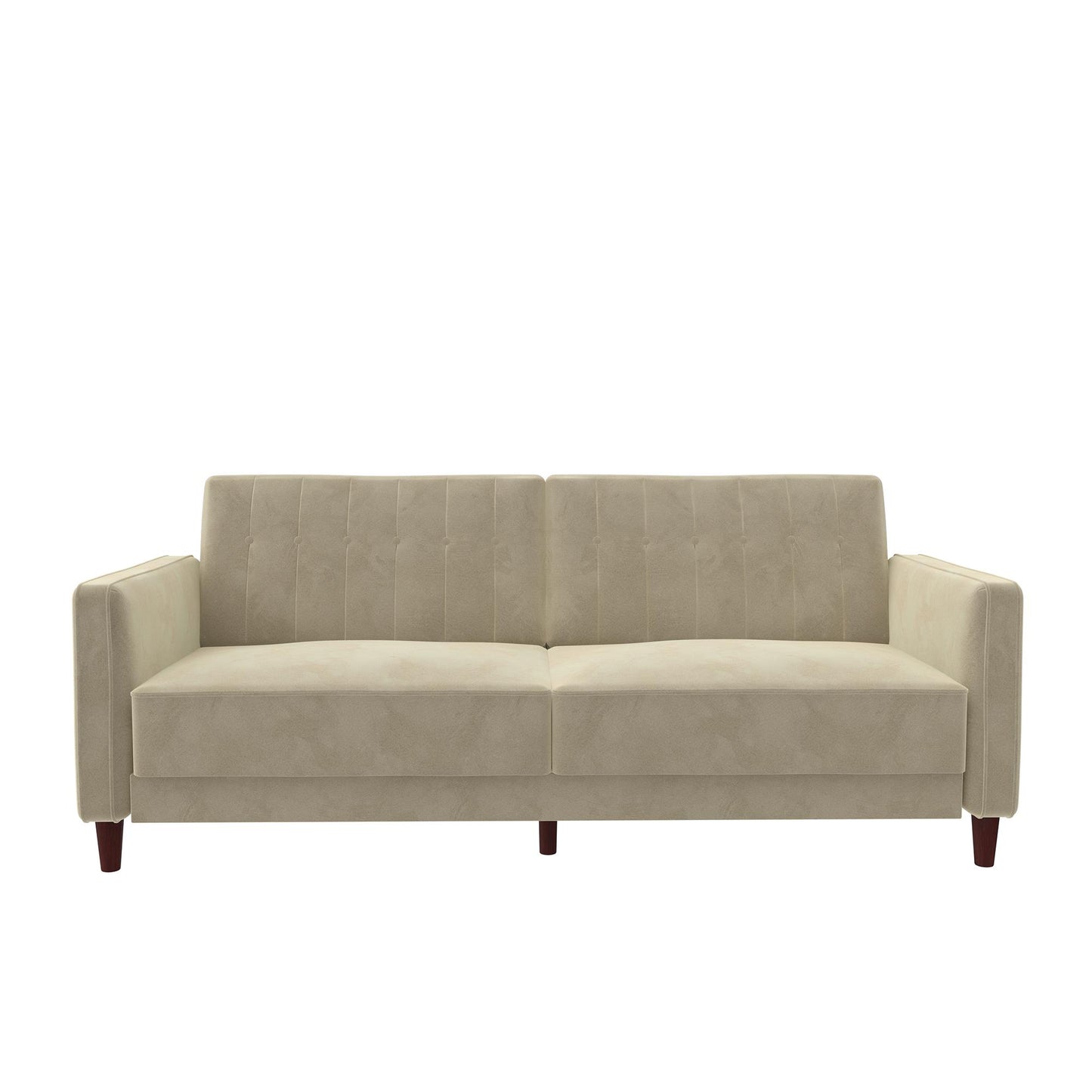 Pin Tufted Transitional Futon with Vertical Stitching and Button Tufting - Tan Velvet