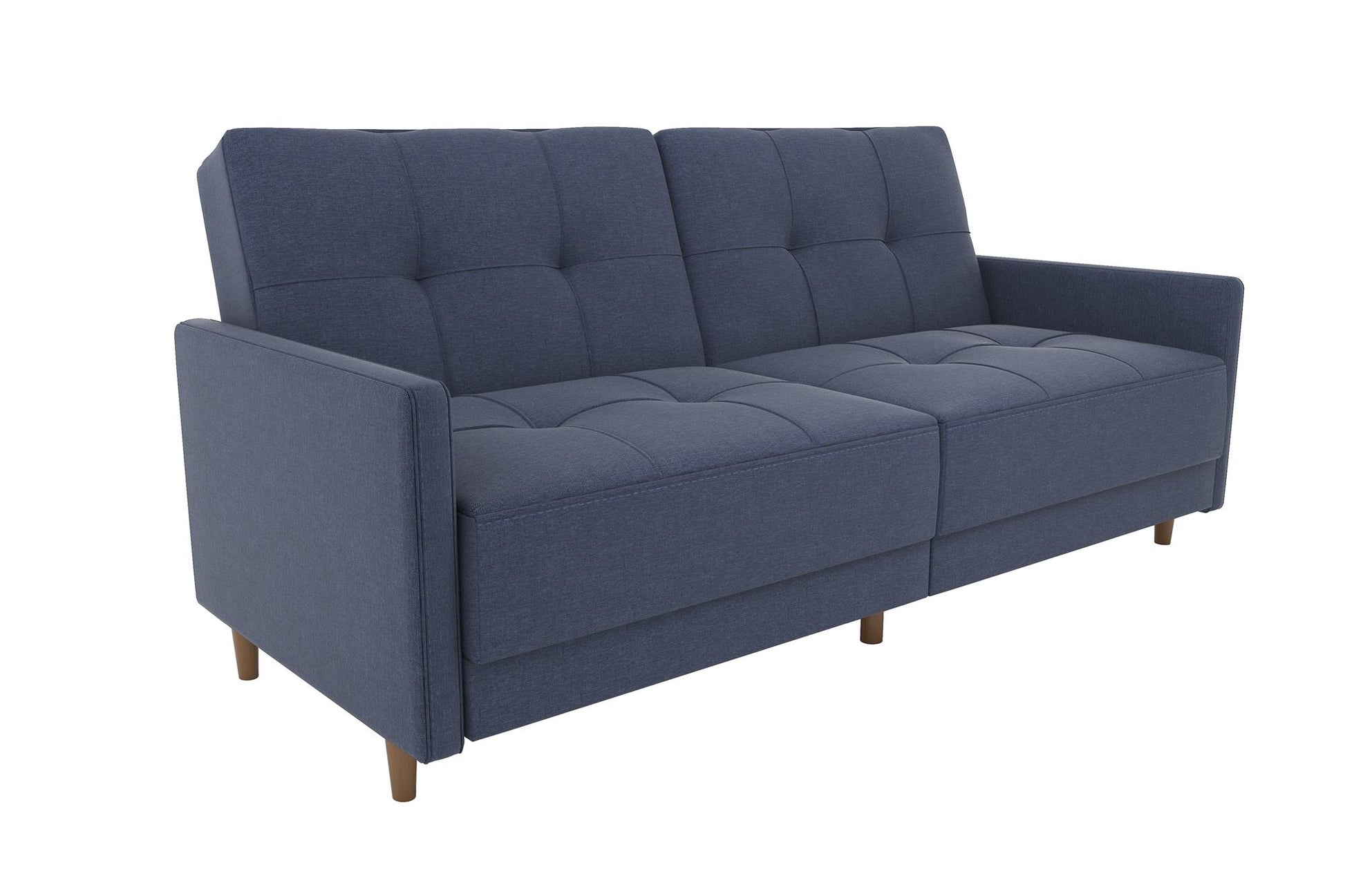 Andora Tufted Upholstered Coil Futon with Wooden Legs - Navy Linen