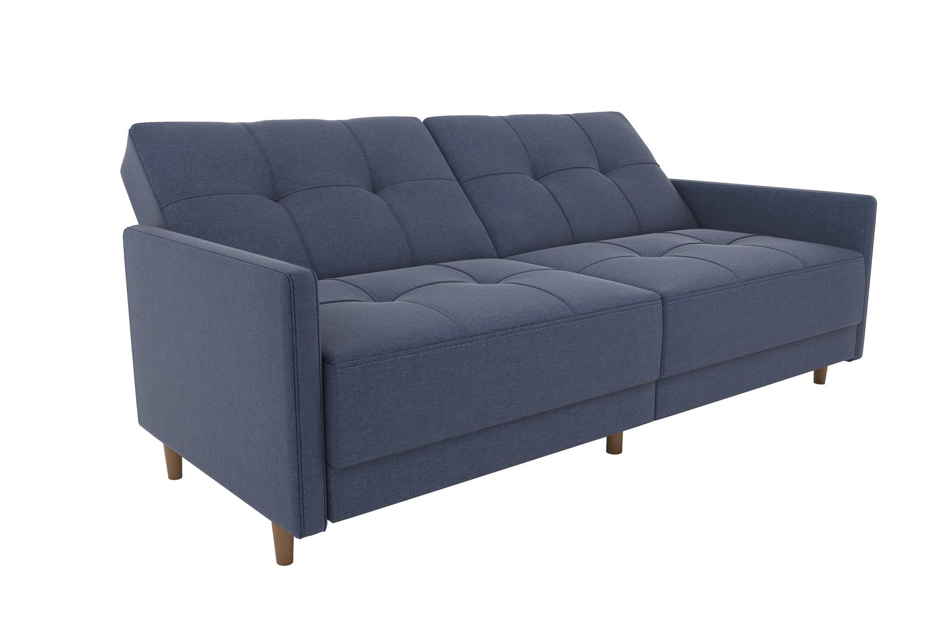 Andora Tufted Upholstered Coil Futon with Wooden Legs - Navy Linen